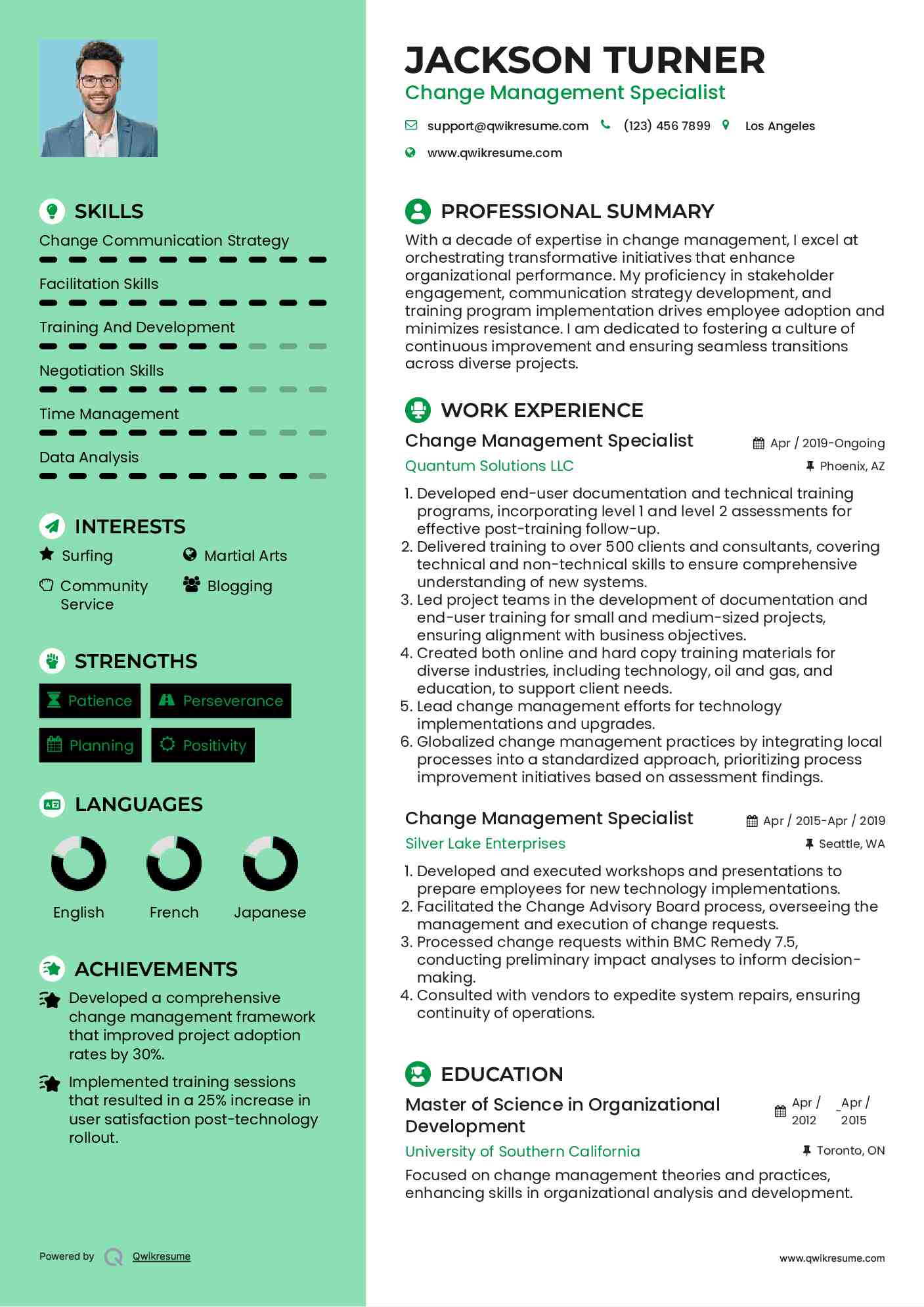Change Management Specialist Resume Model