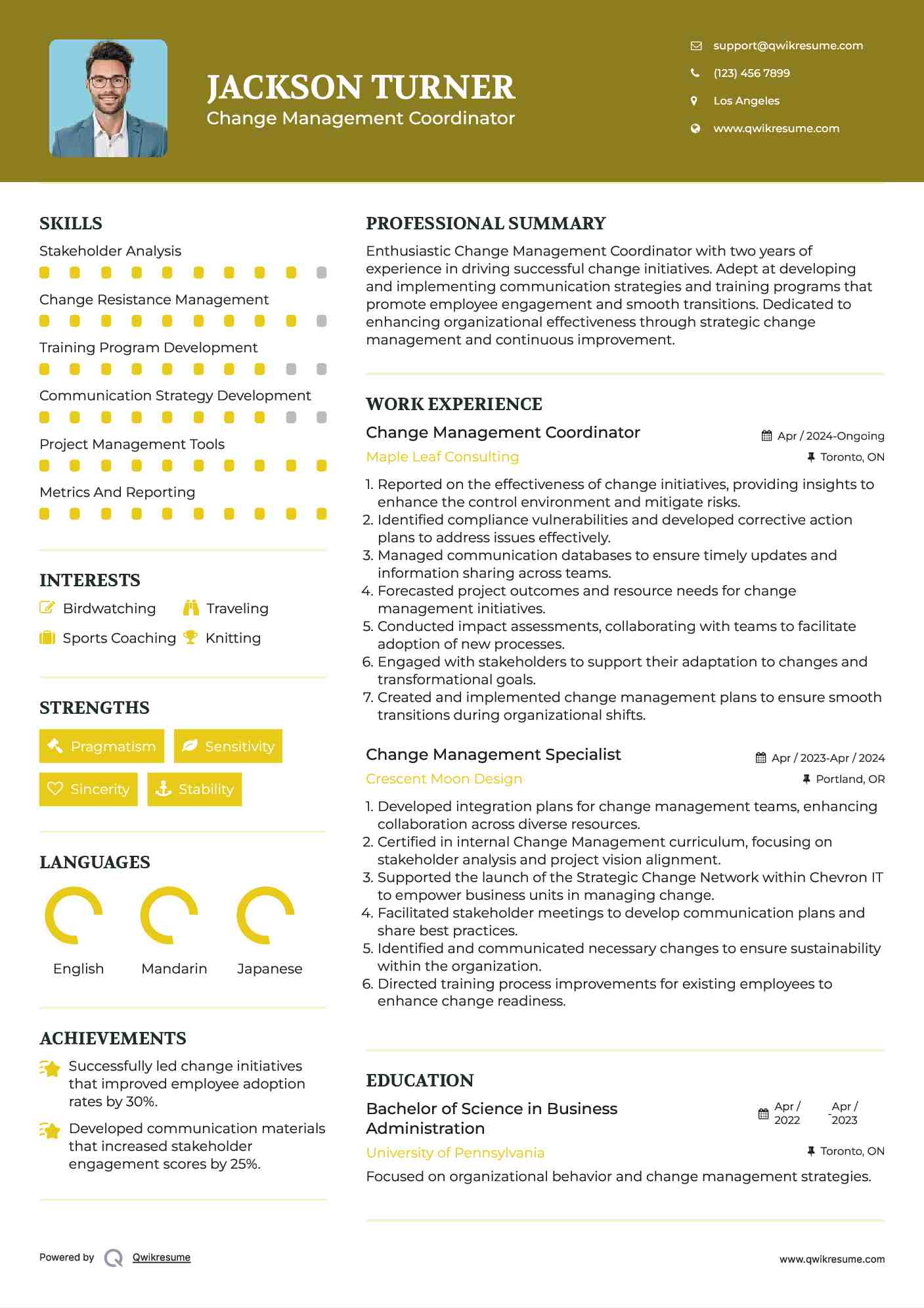 Change Management Coordinator Resume Format