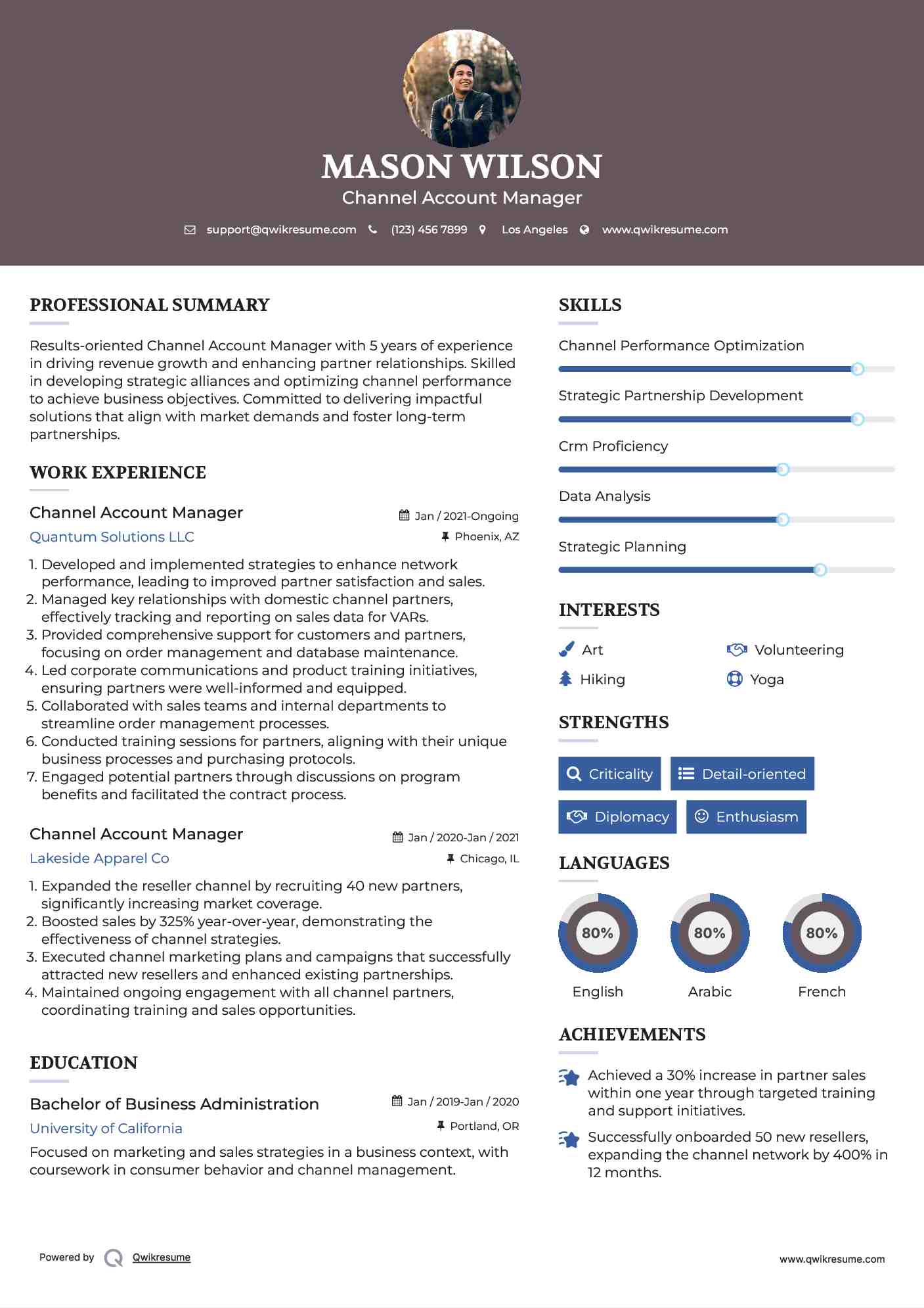 Channel Account Manager Resume Model