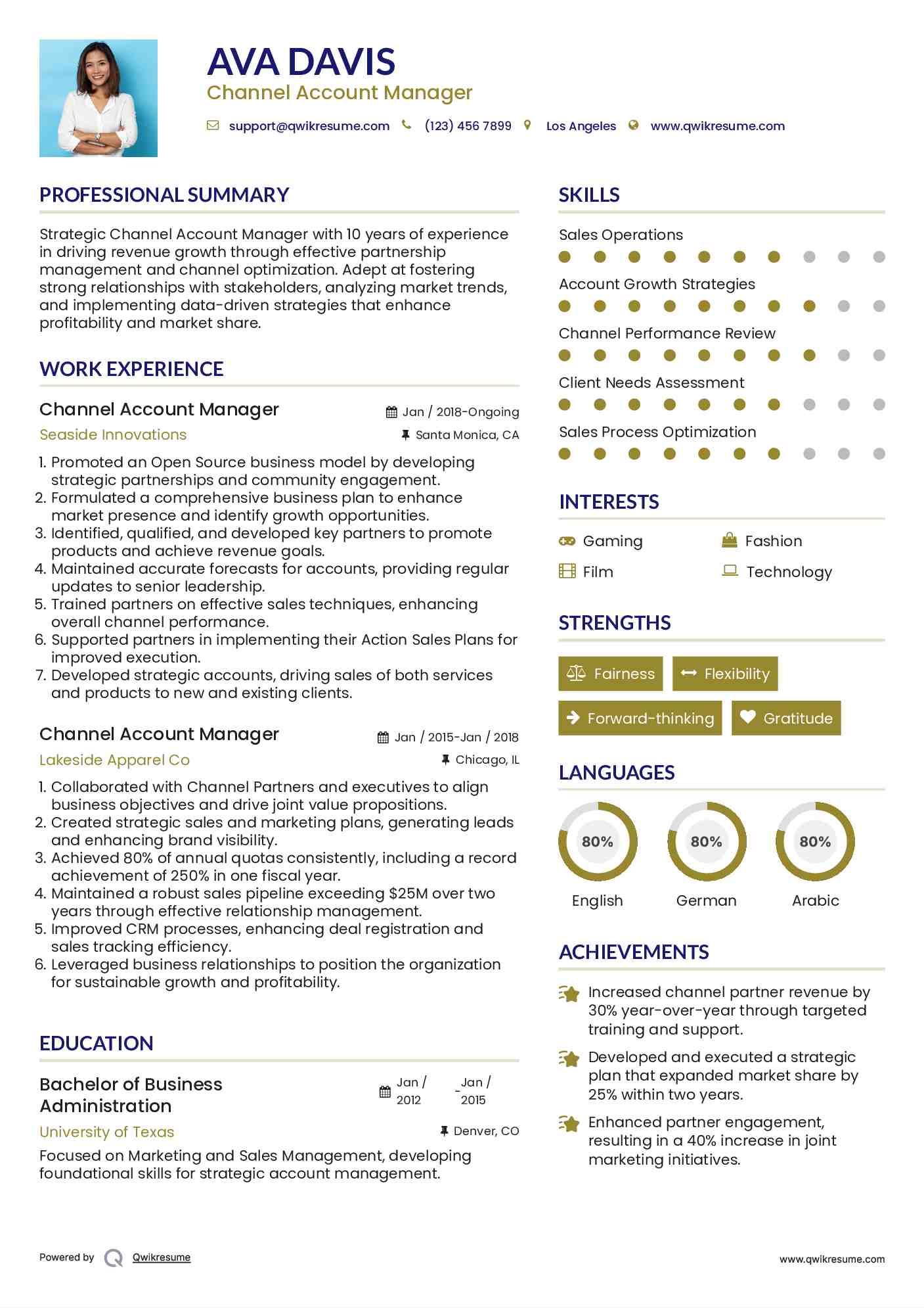 Channel Account Manager Resume Sample