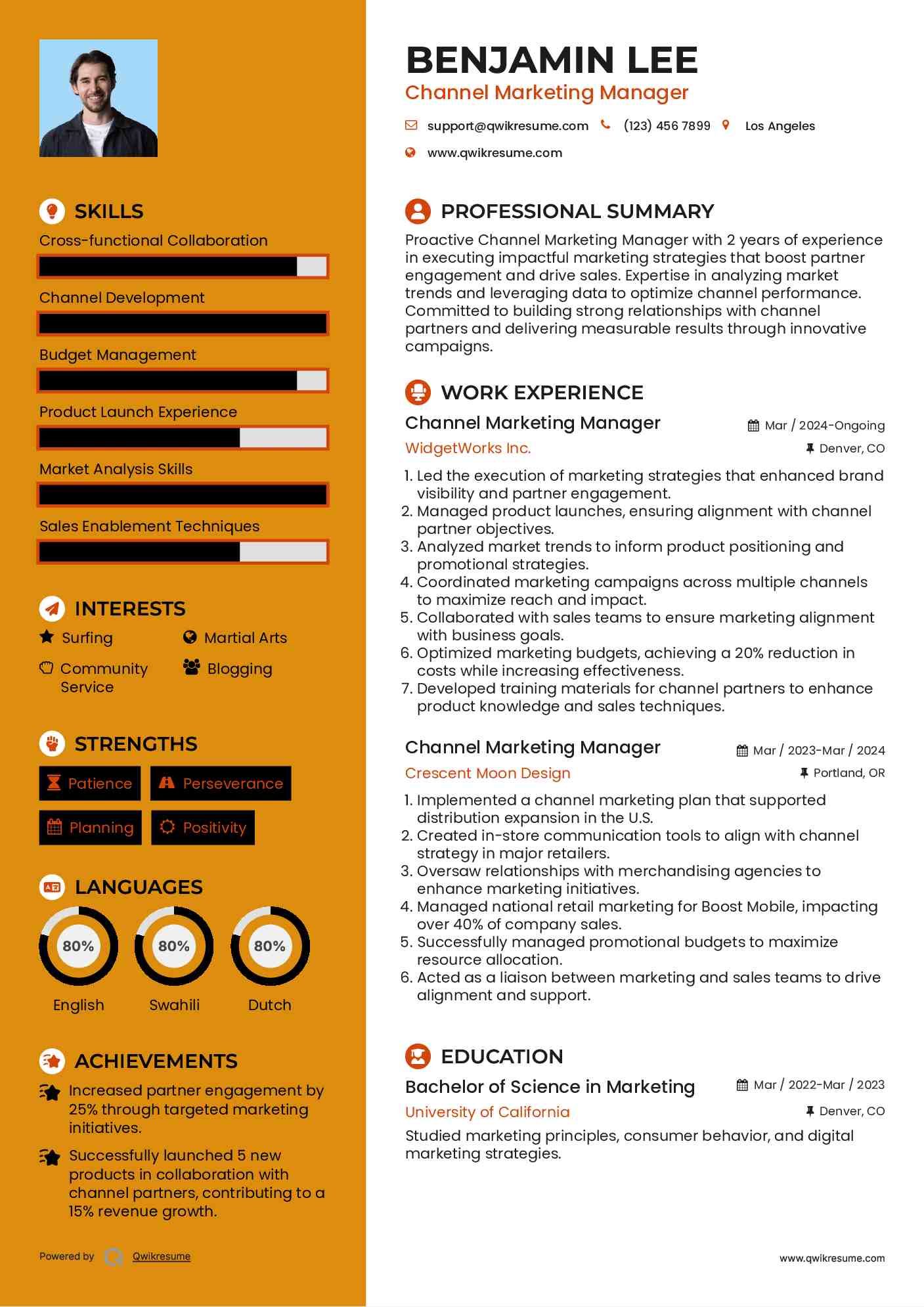 Channel Marketing Manager Resume Format