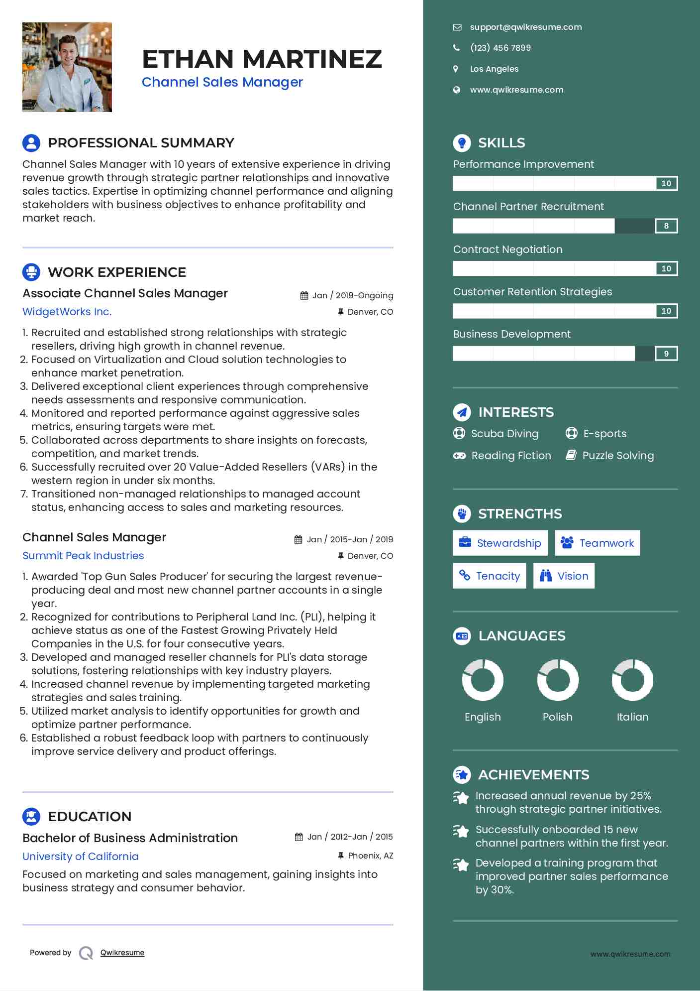Associate Channel Sales Manager Resume Example
