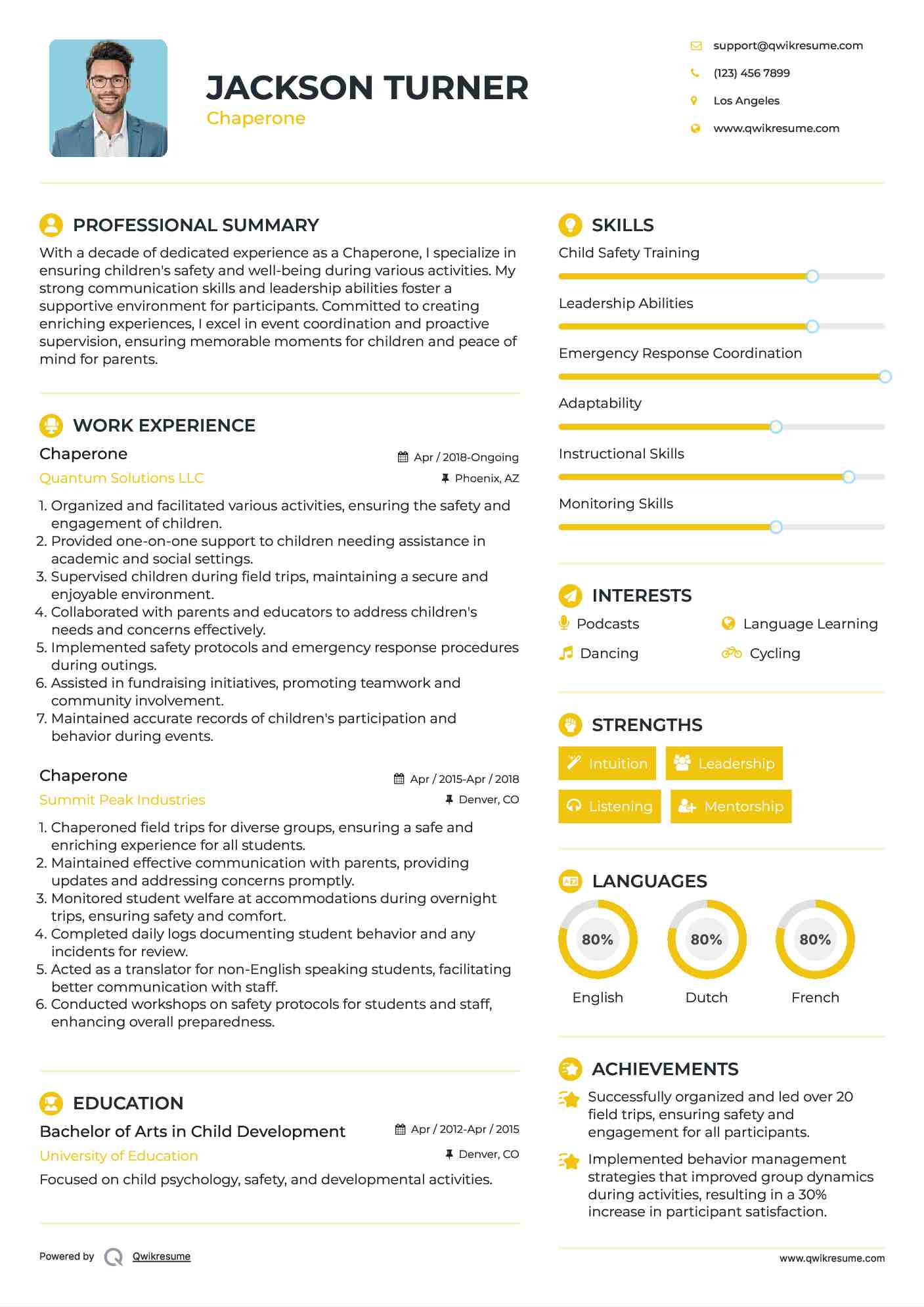 Chaperone Resume Example