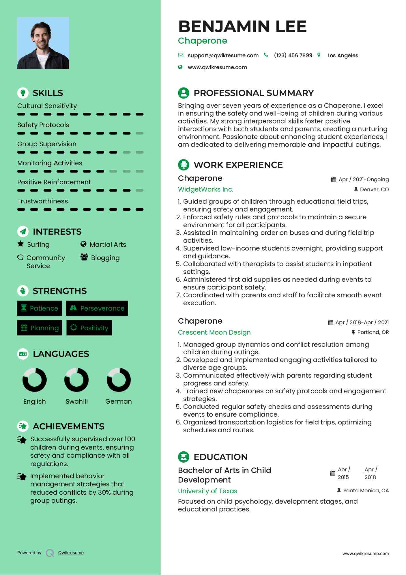Chaperone Resume Template