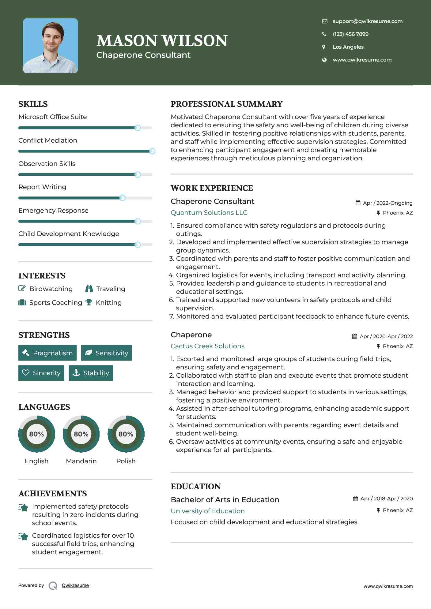 Chaperone Consultant Resume Model