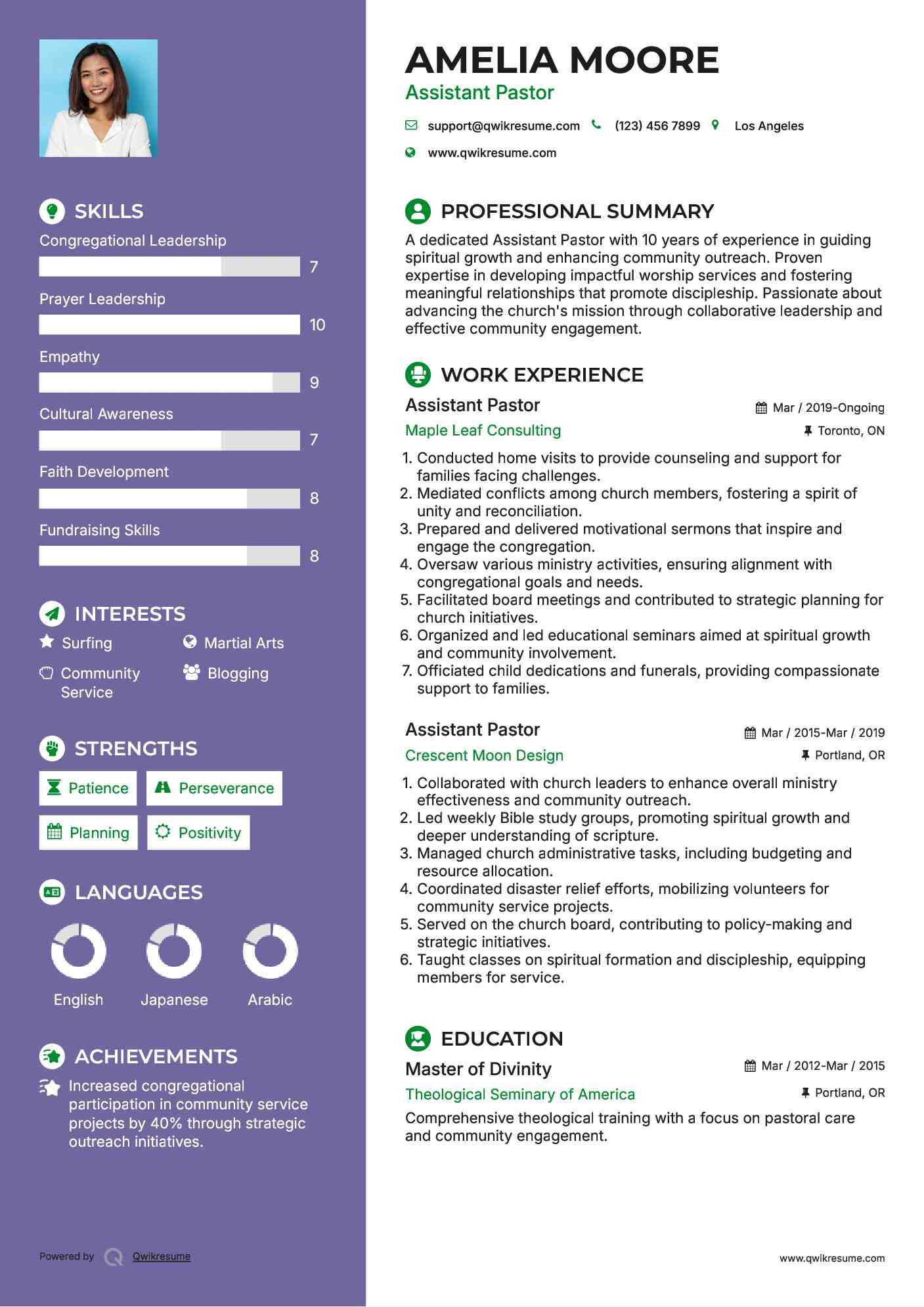Assistant Pastor Resume Model