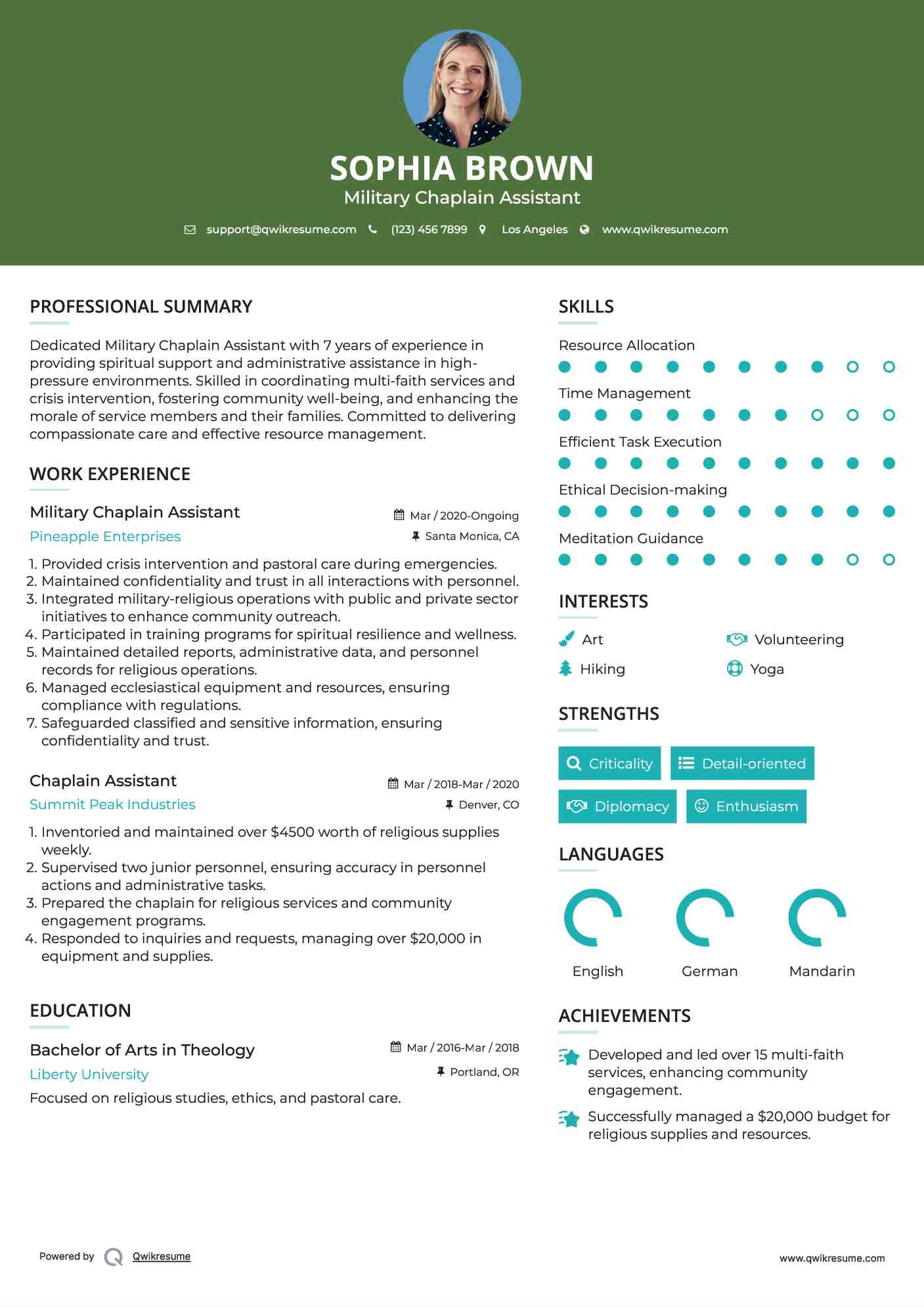 Military Chaplain Assistant
 Resume Template