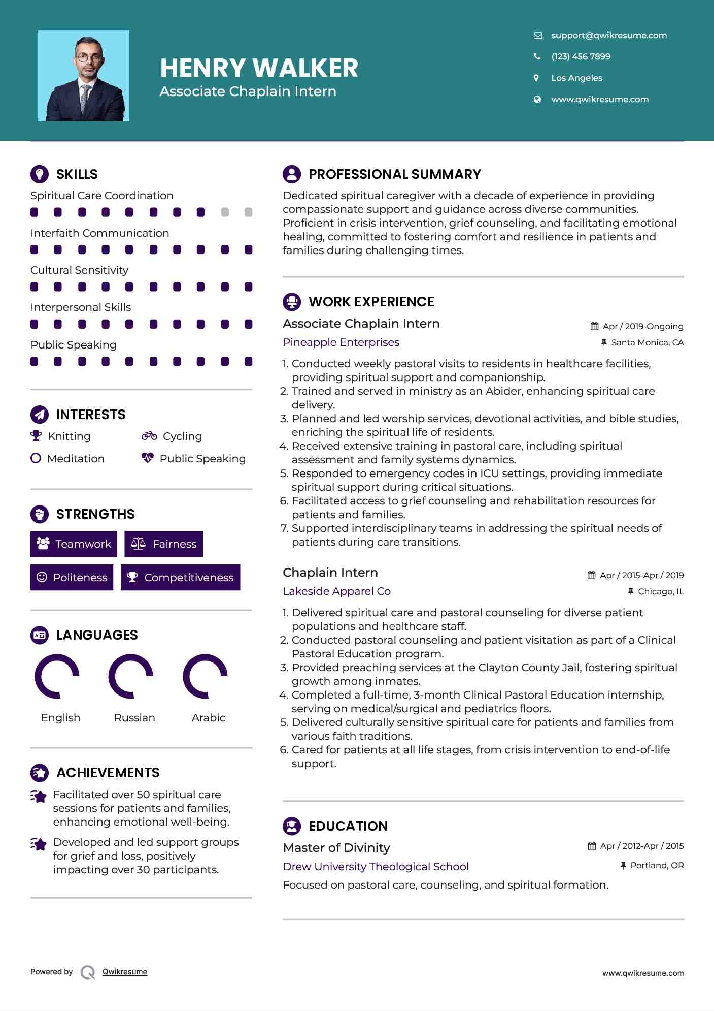 Associate Chaplain Intern Resume Template