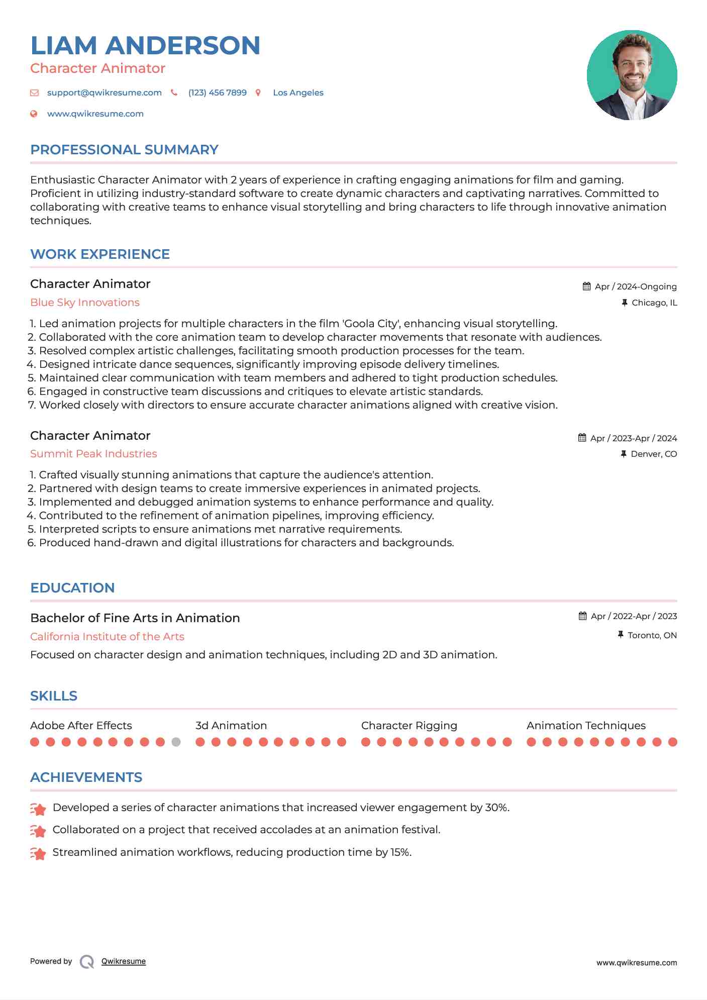 Character Animator Resume Model