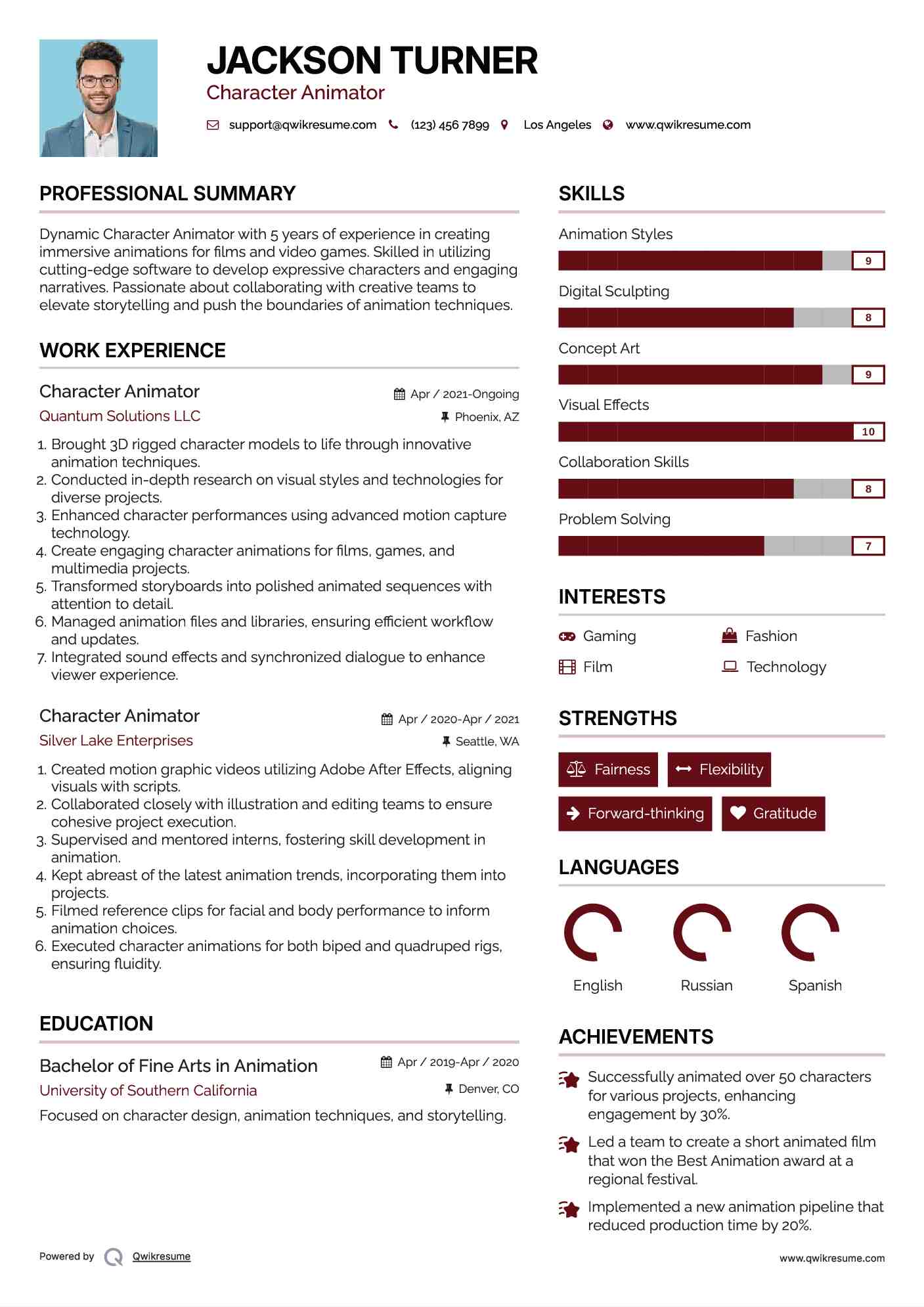 Character Animator Resume Sample