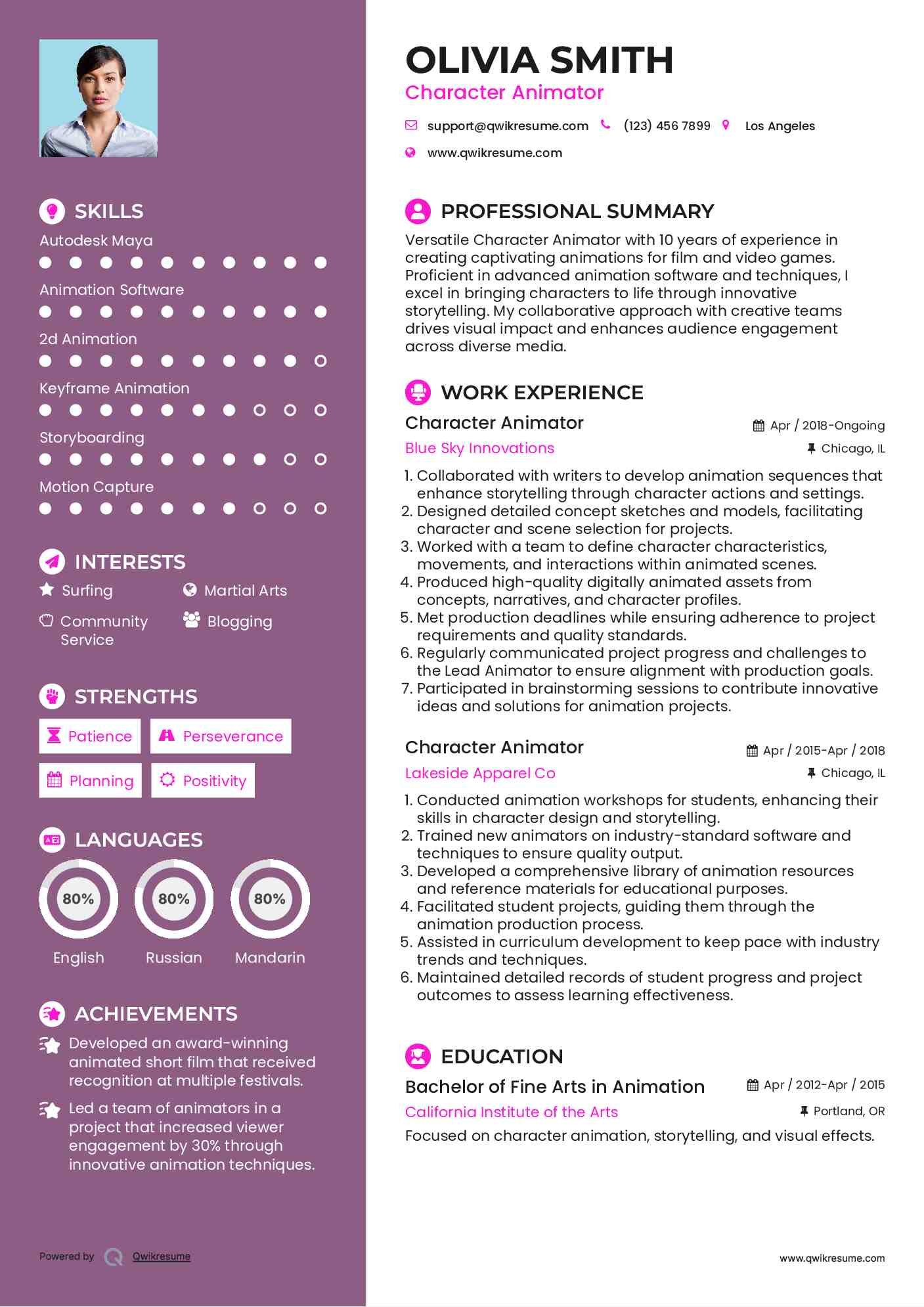 Character Animator Resume Model