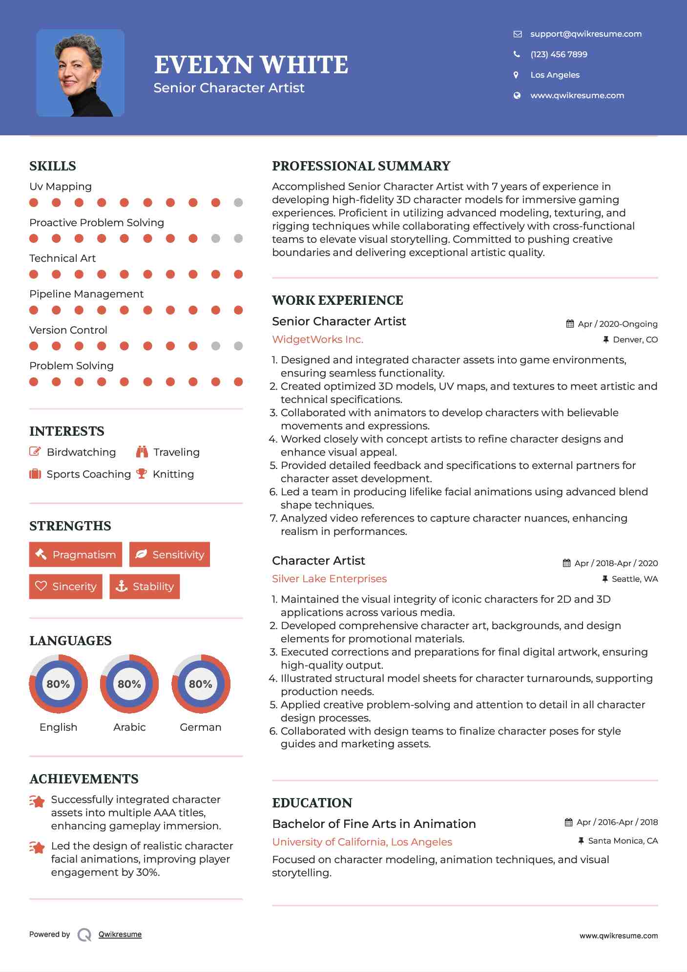 Senior Character Artist  Resume Format