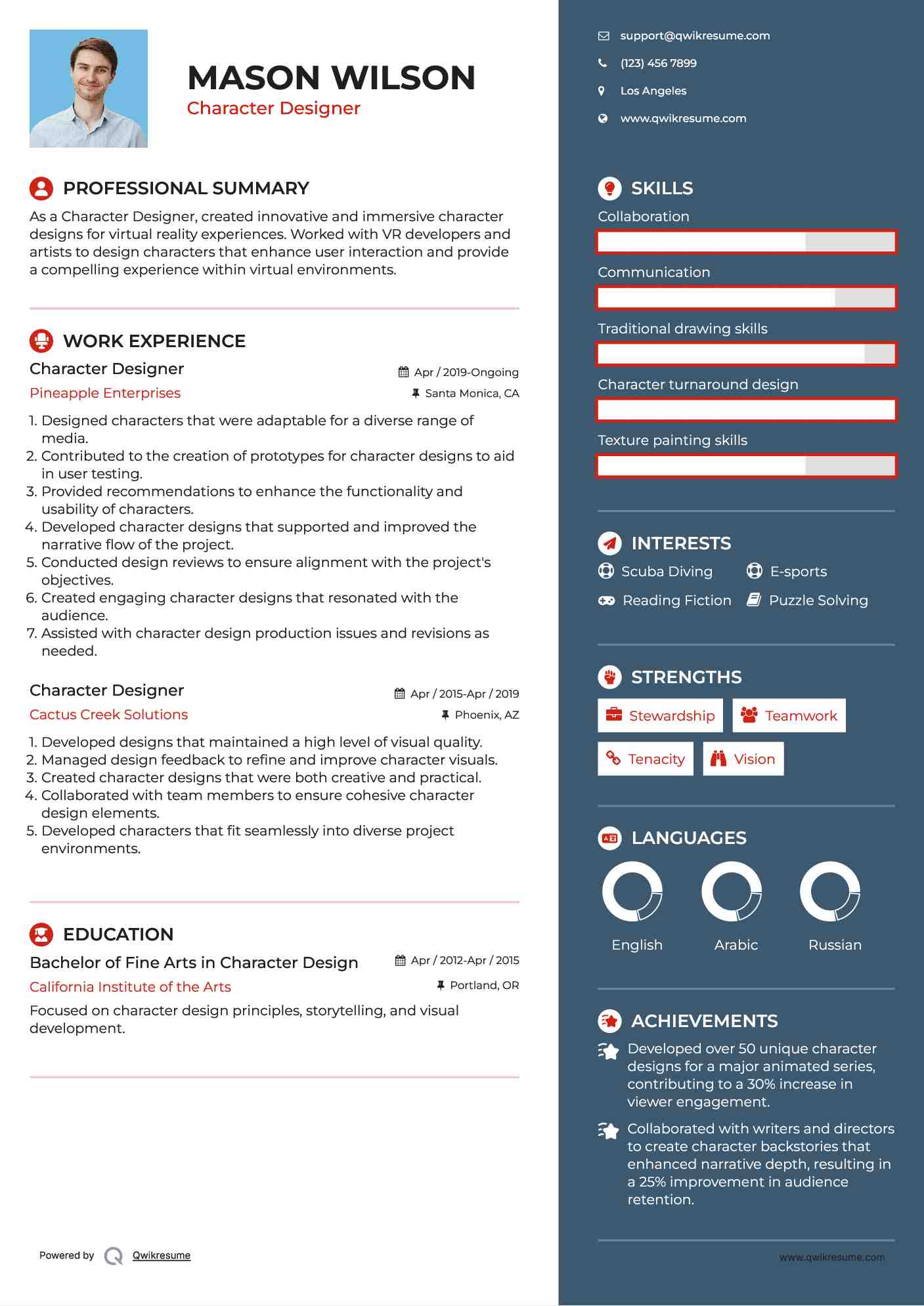 Character Designer Resume Example