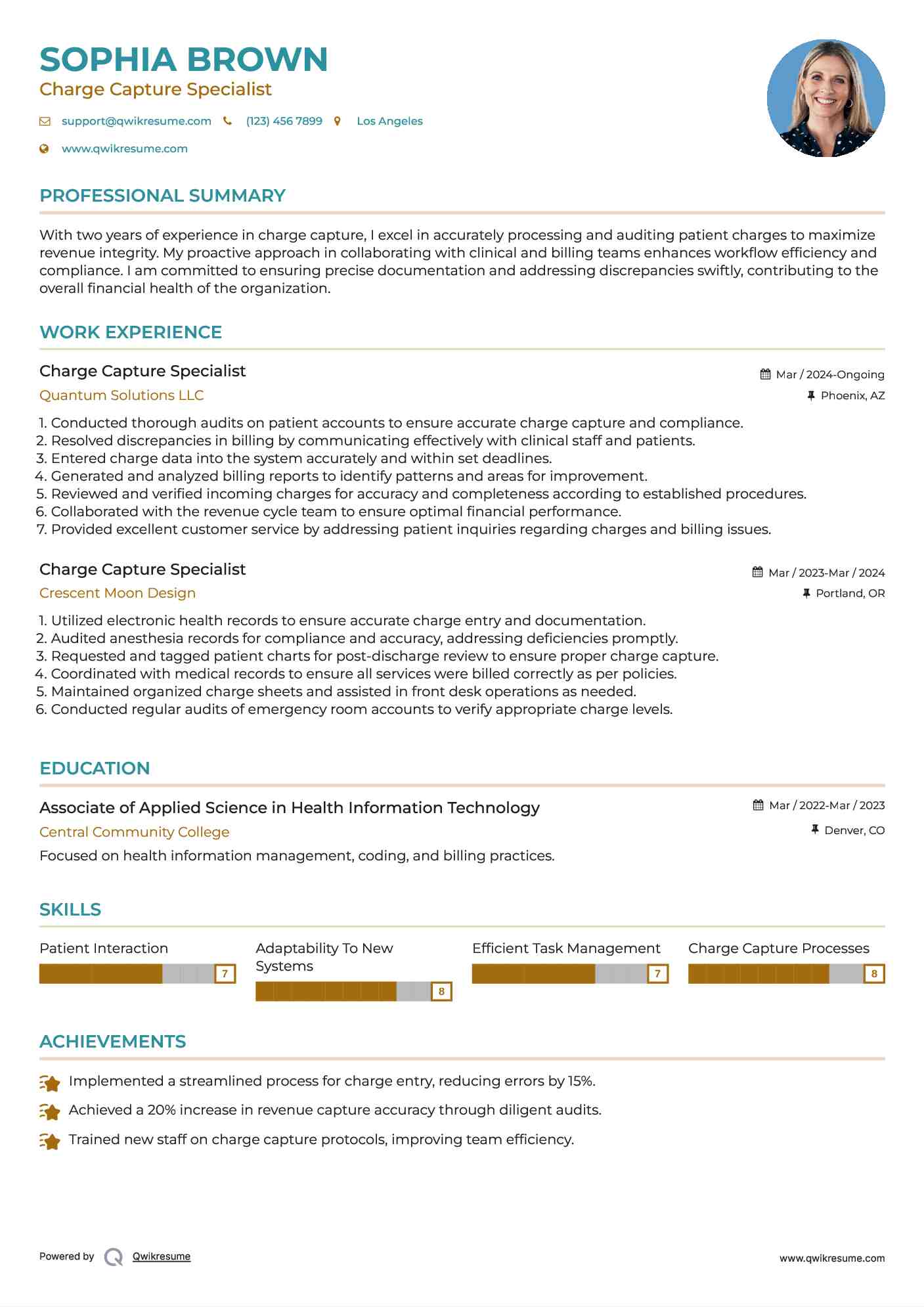 Charge Capture Specialist Resume Format