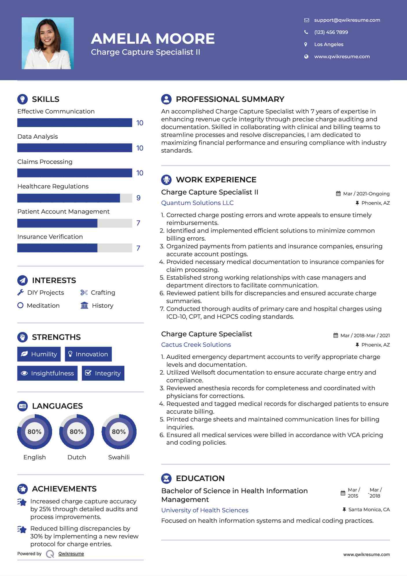 Charge Capture Specialist II  Resume Template