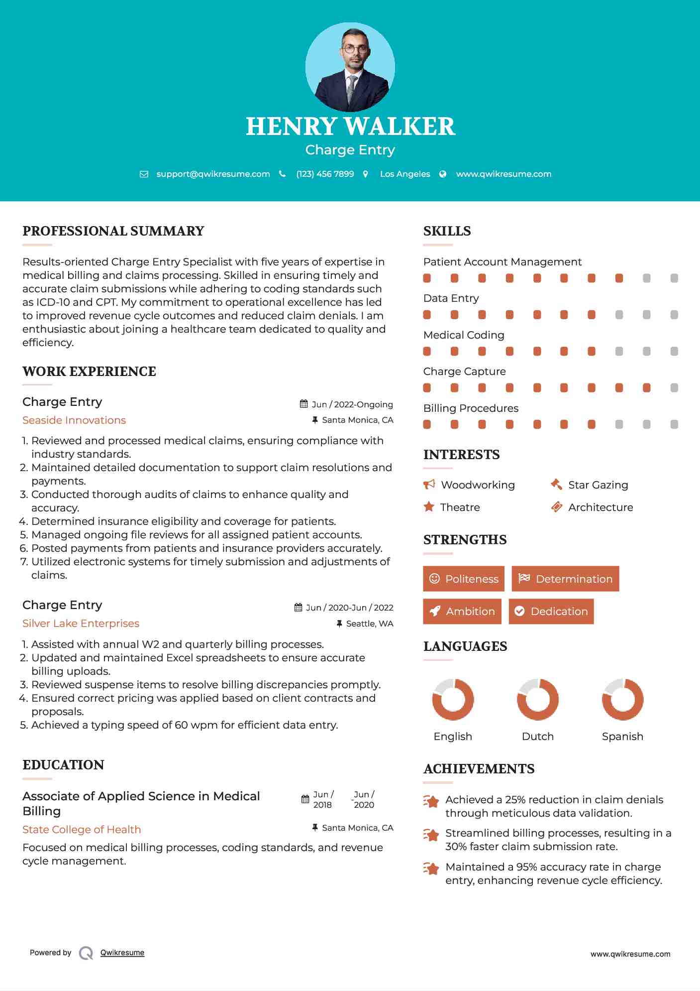 Charge Entry Resume Sample