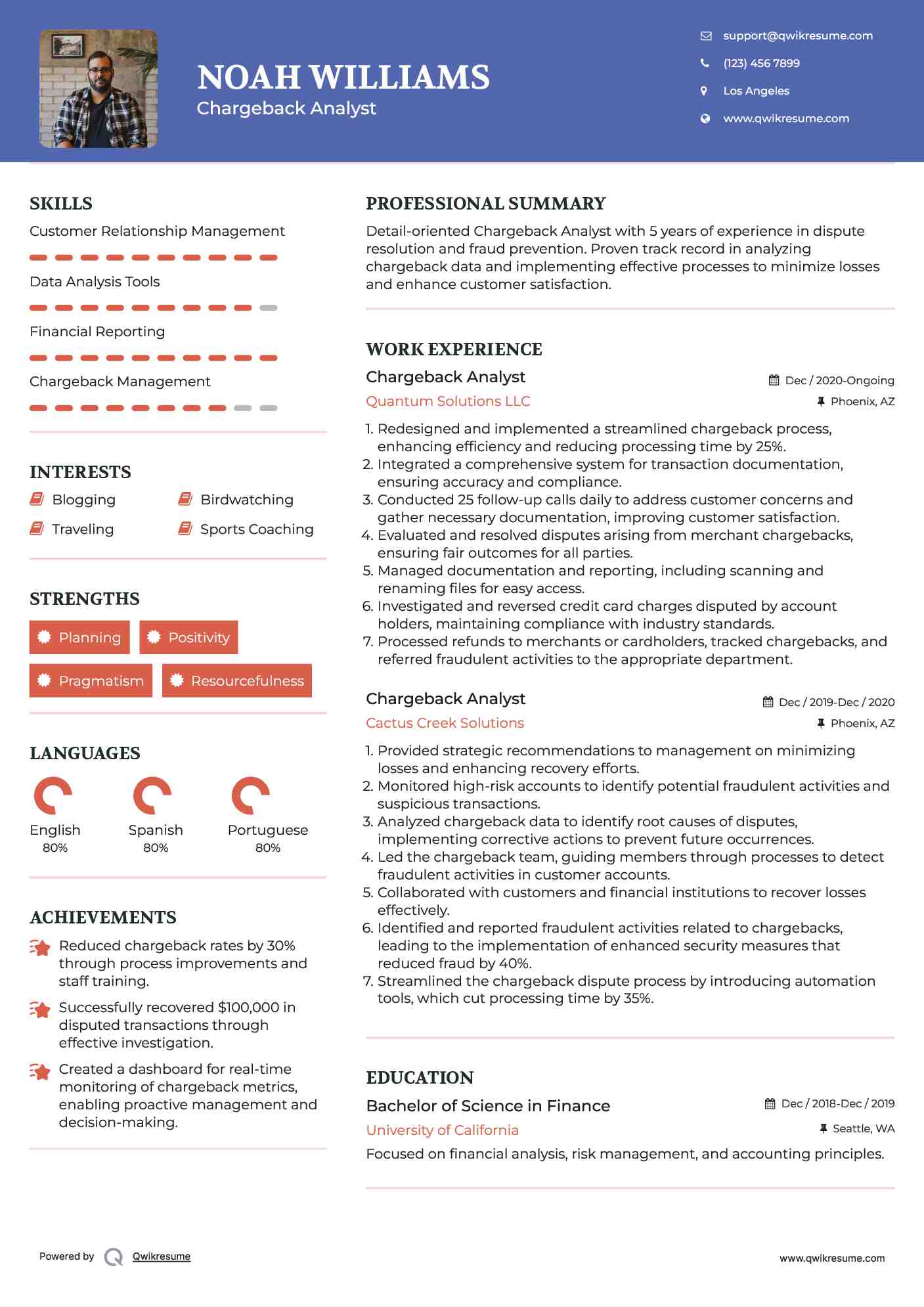 Chargeback Analyst Resume Model
