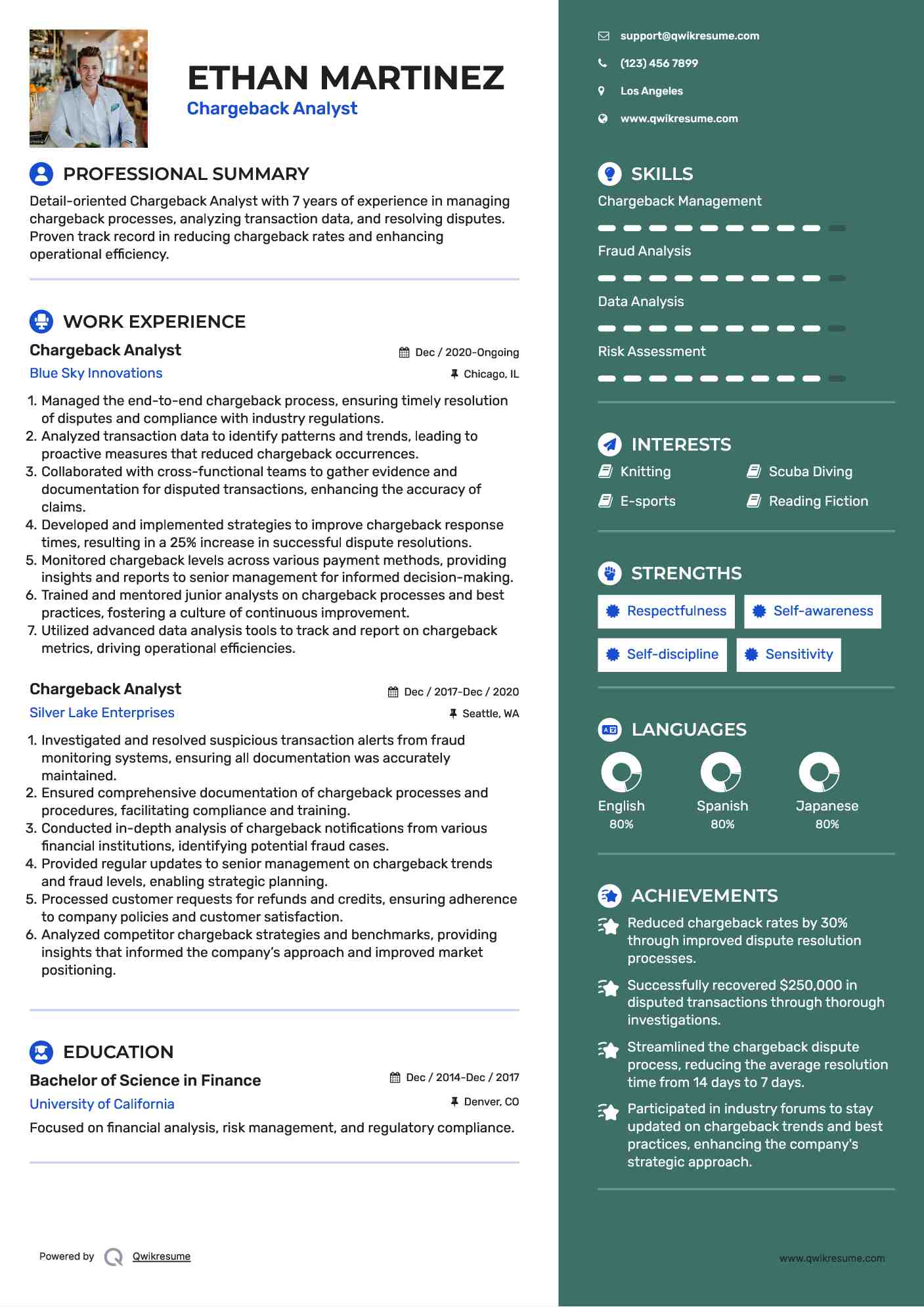 Chargeback Analyst Resume Sample