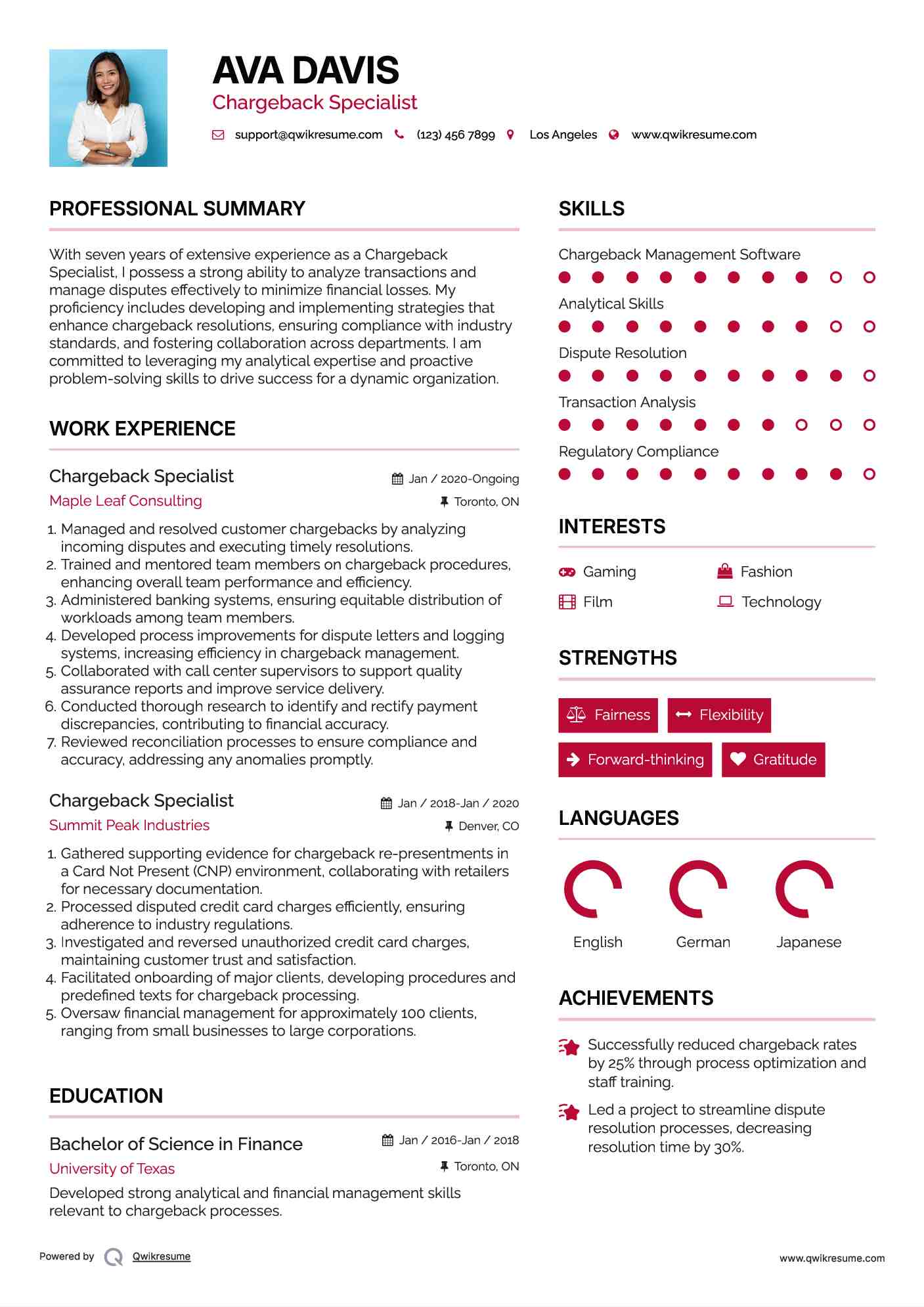 Chargeback Specialist Resume Format