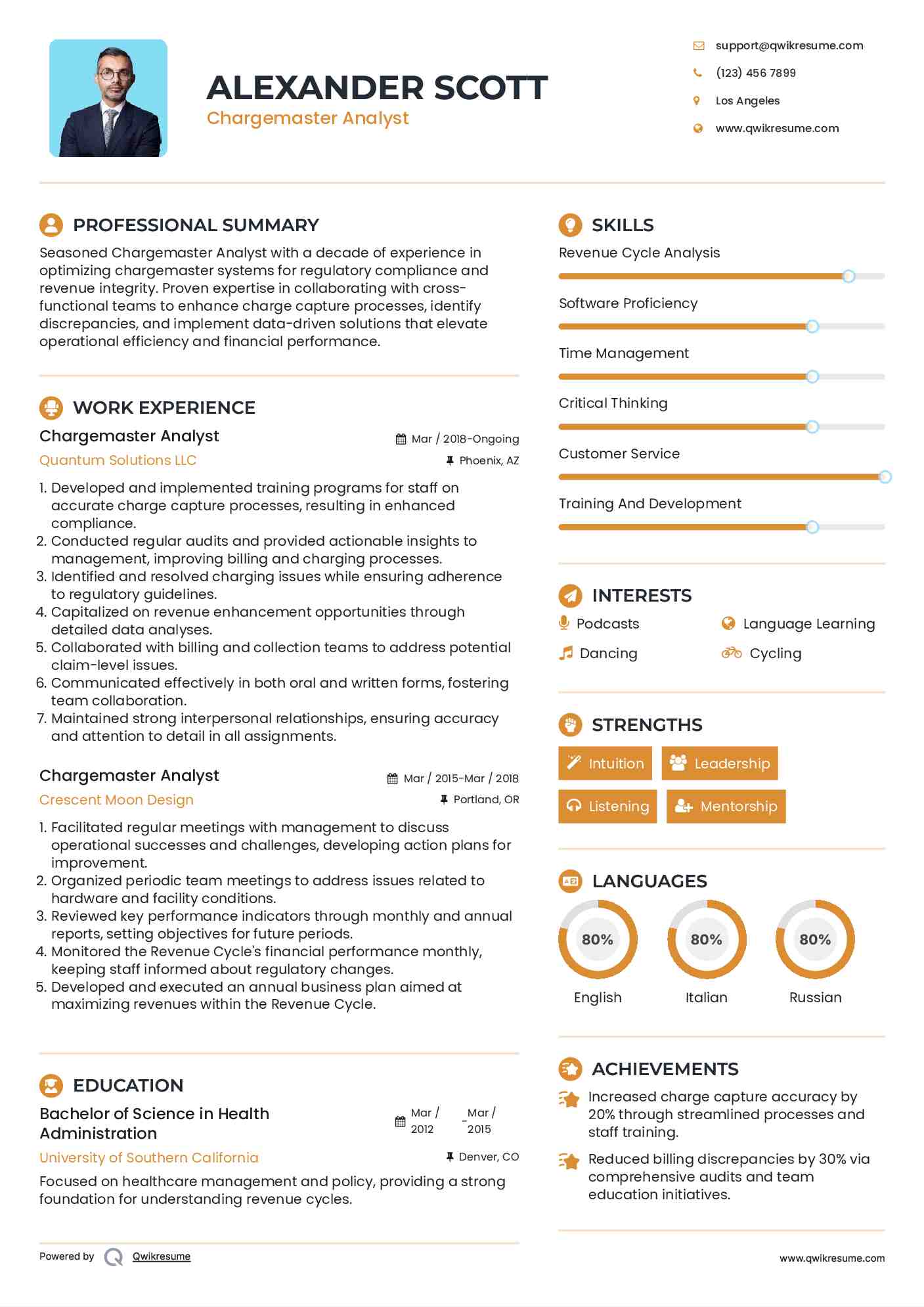 Chargemaster Analyst Resume Template
