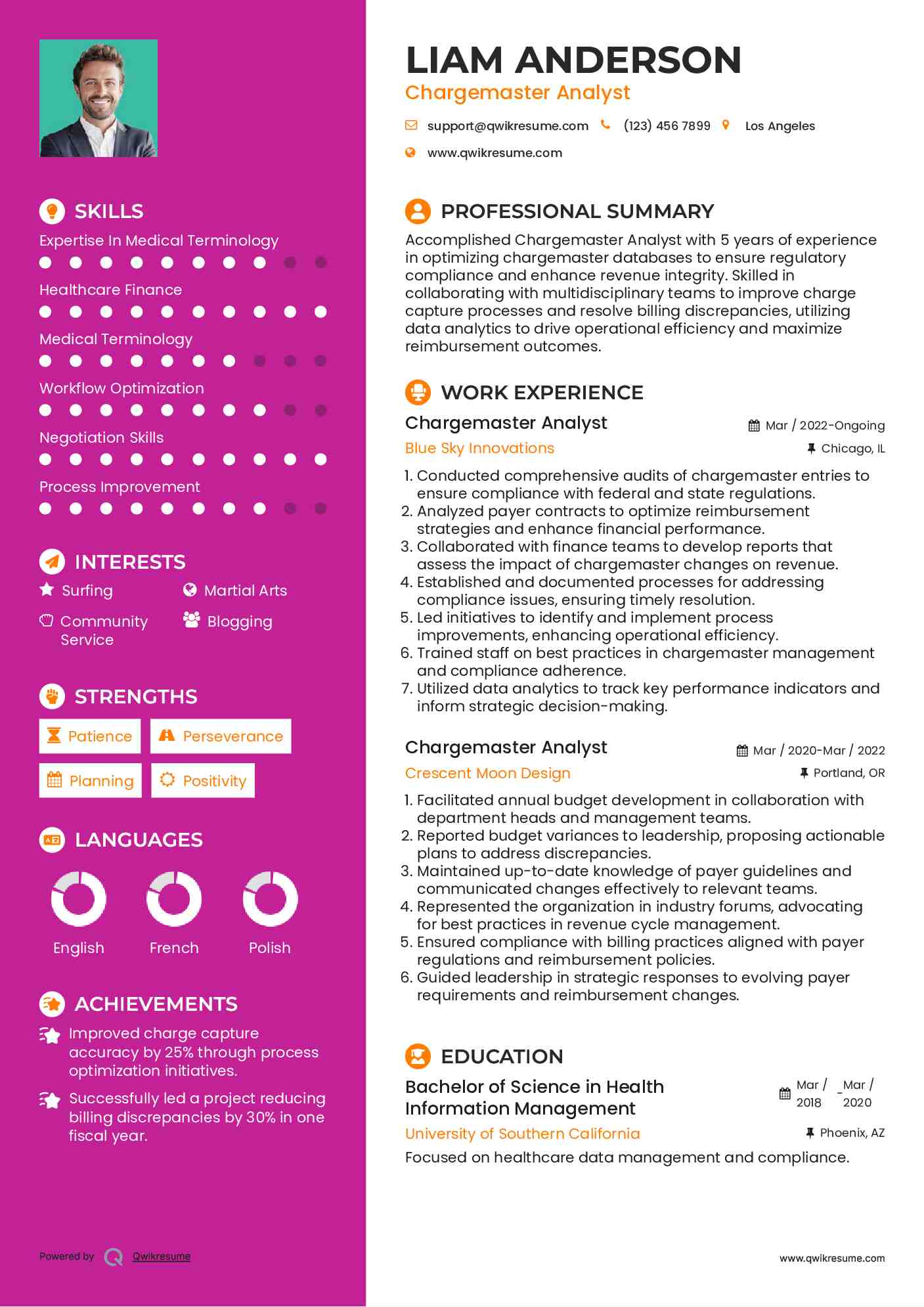 Chargemaster Analyst Resume Sample