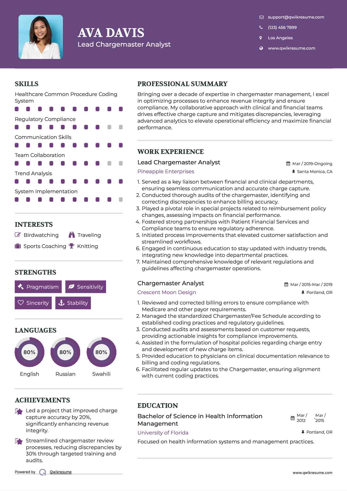 Lead Chargemaster Analyst  Resume Format