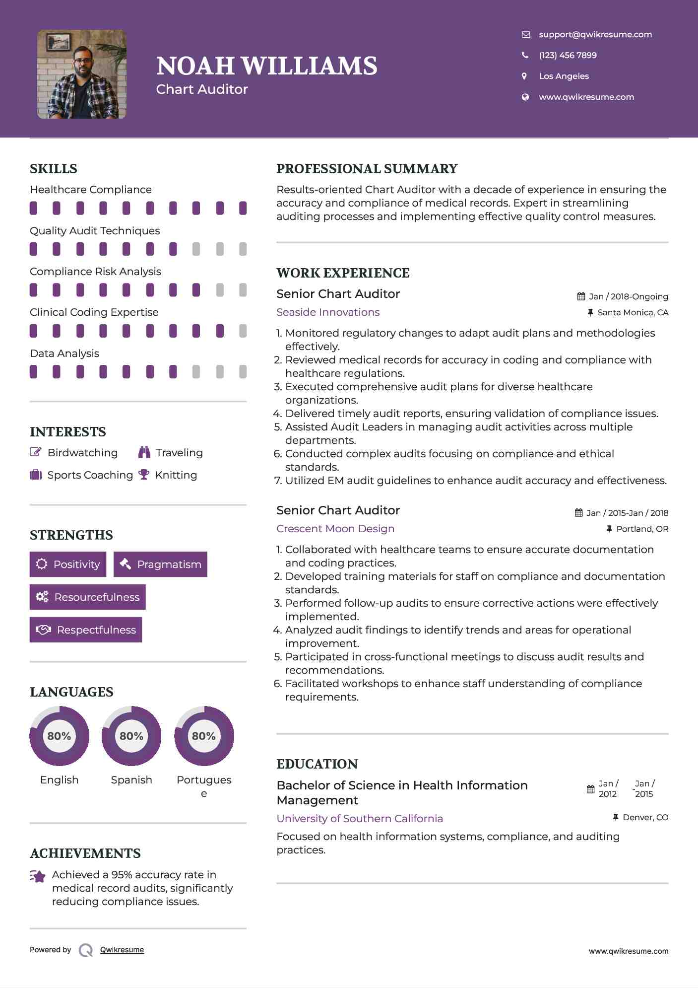 Senior Chart Auditor Resume Sample