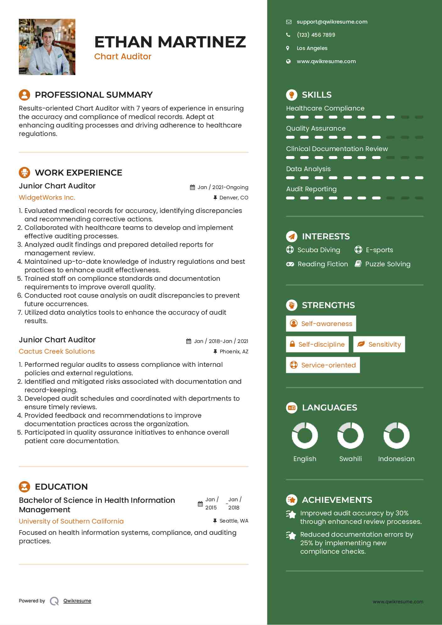 Junior Chart Auditor Resume Sample