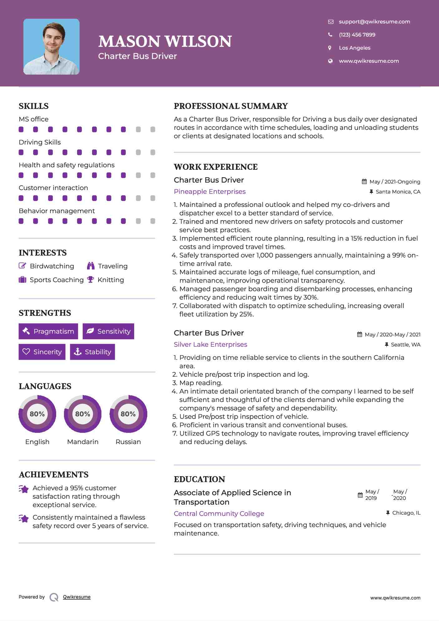 Charter Bus Driver Resume Format