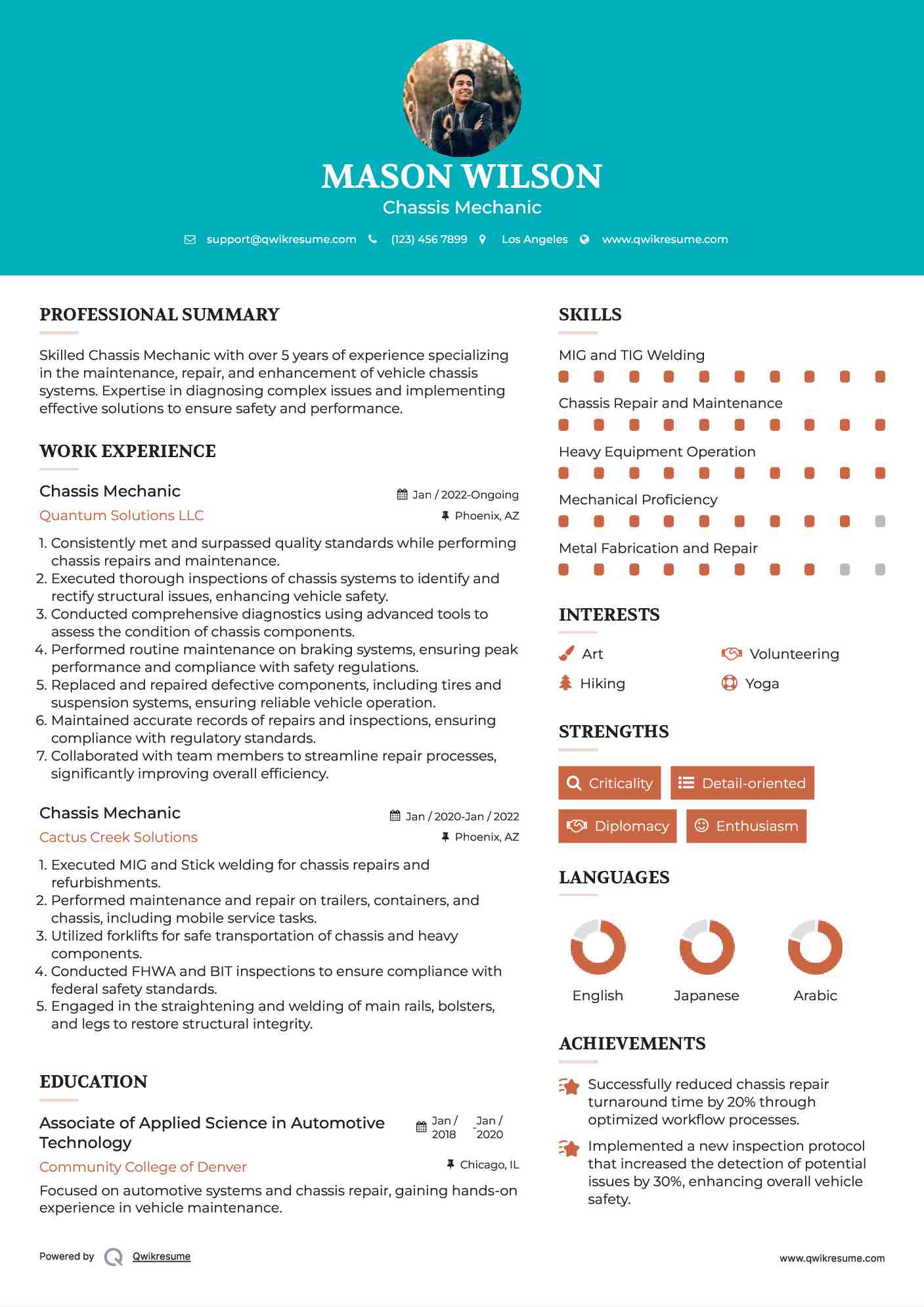 Chassis Mechanic Resume Samples QwikResume