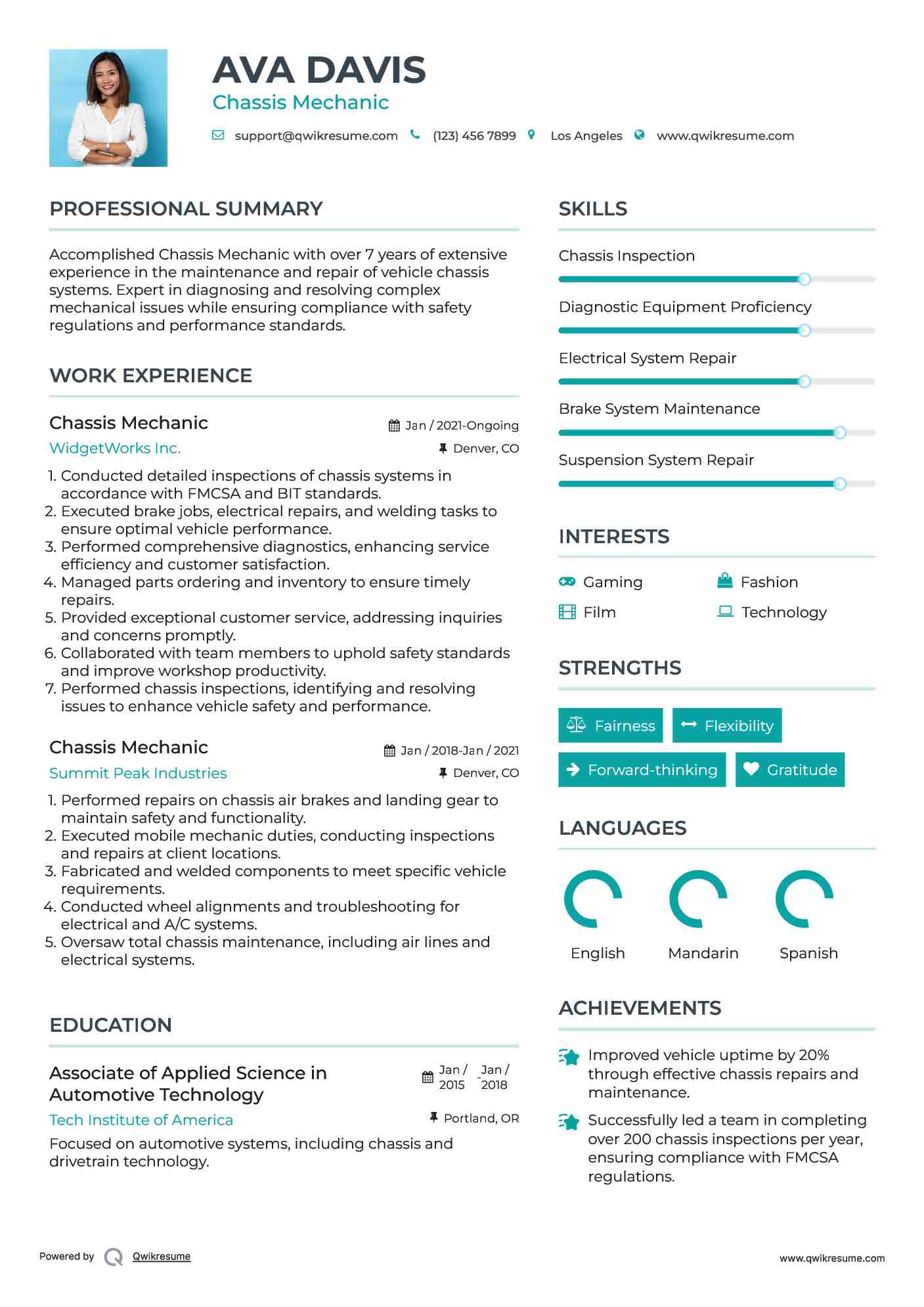 Chassis Mechanic Resume Samples QwikResume