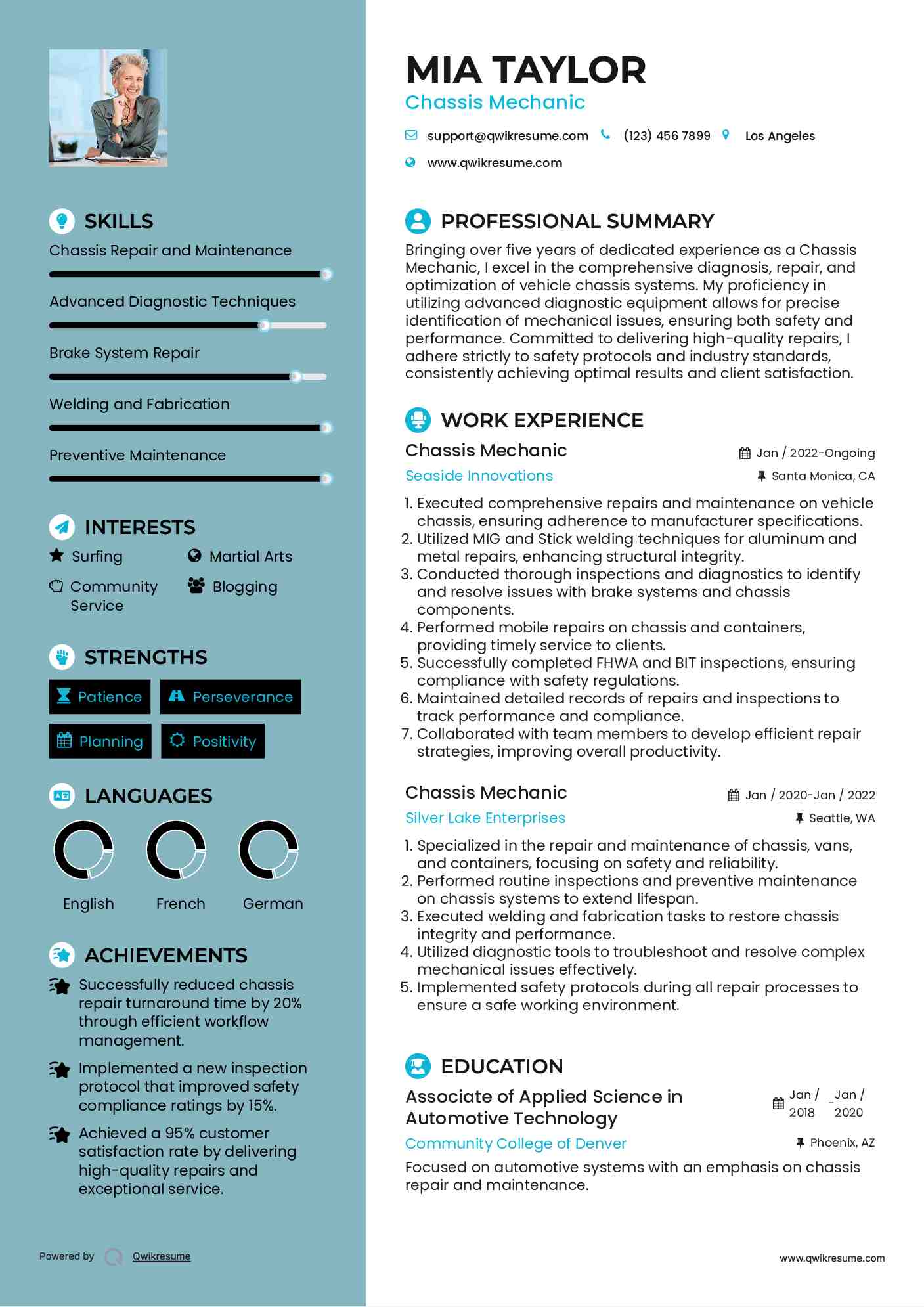 Chassis Mechanic Resume Example
