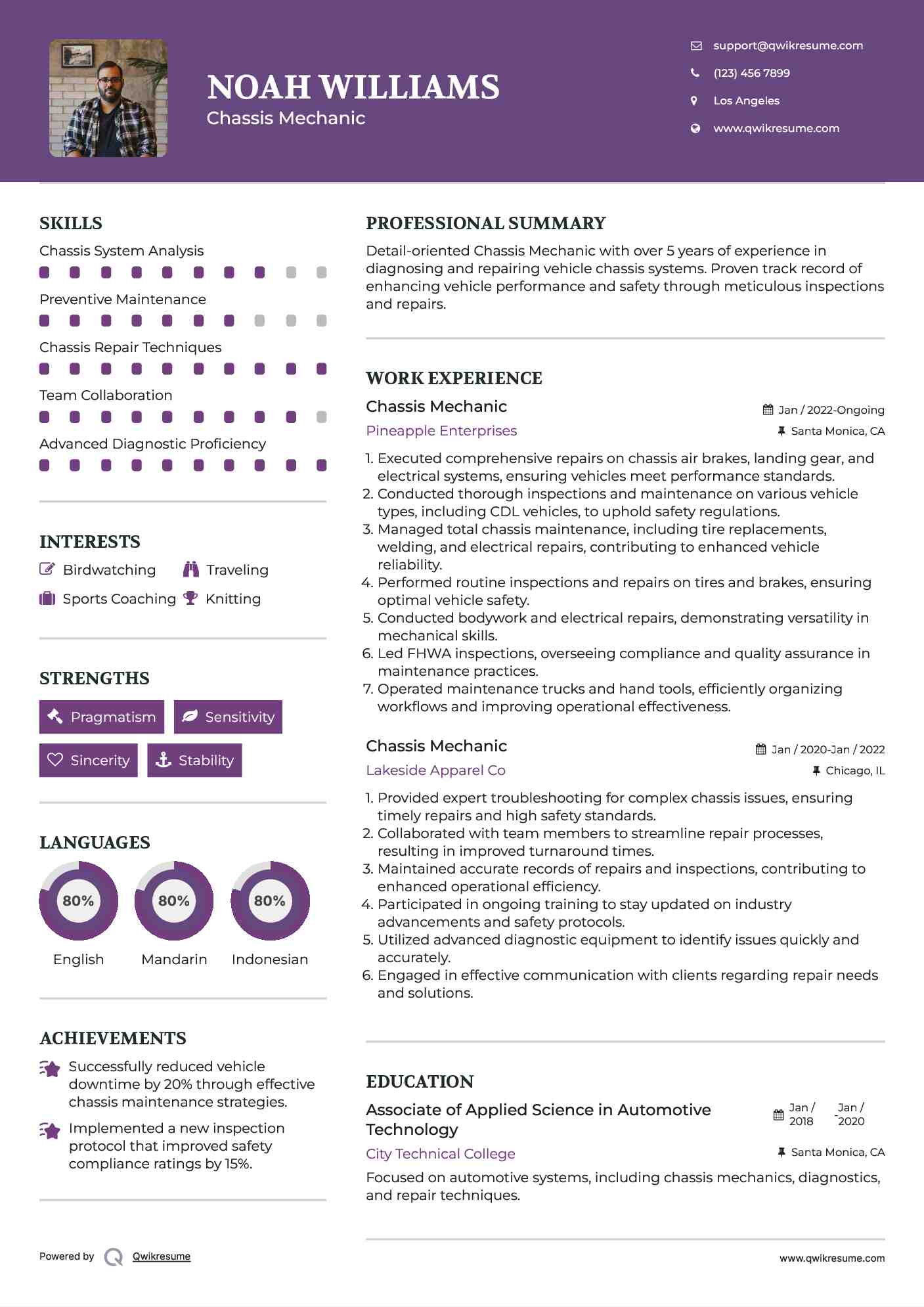 Chassis Mechanic Resume Samples QwikResume