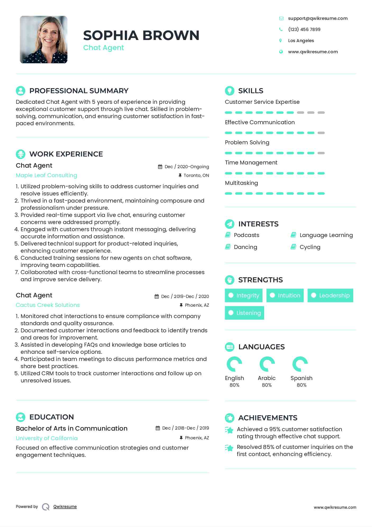 Chat Agent Resume Template