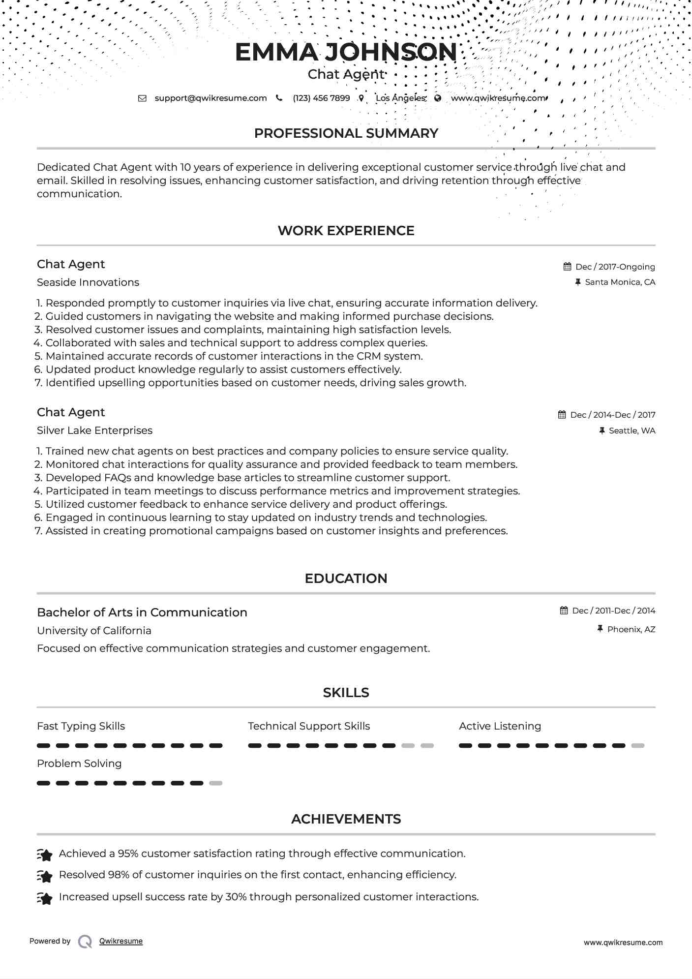 Chat Agent Resume Template