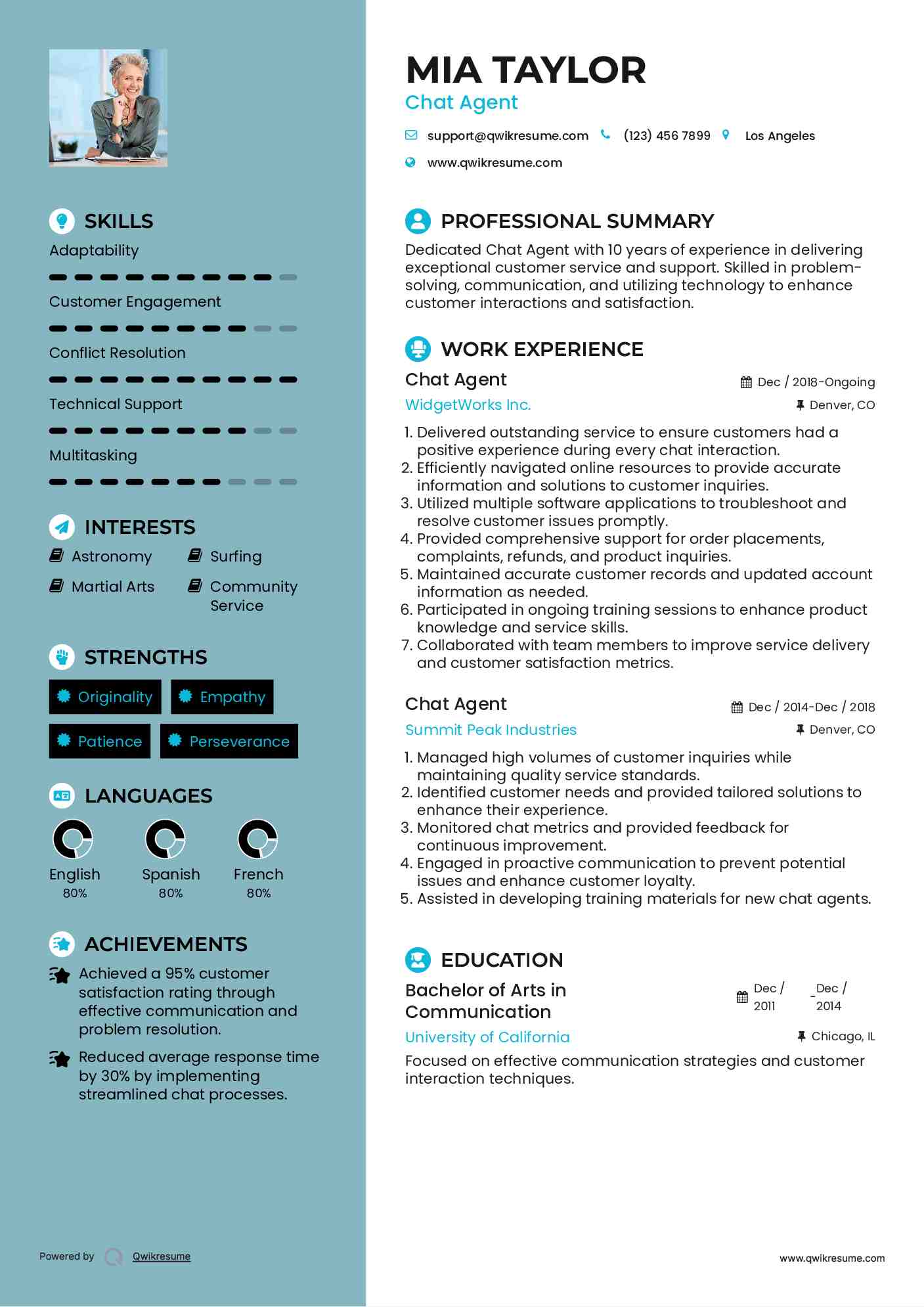Chat Agent Resume Template