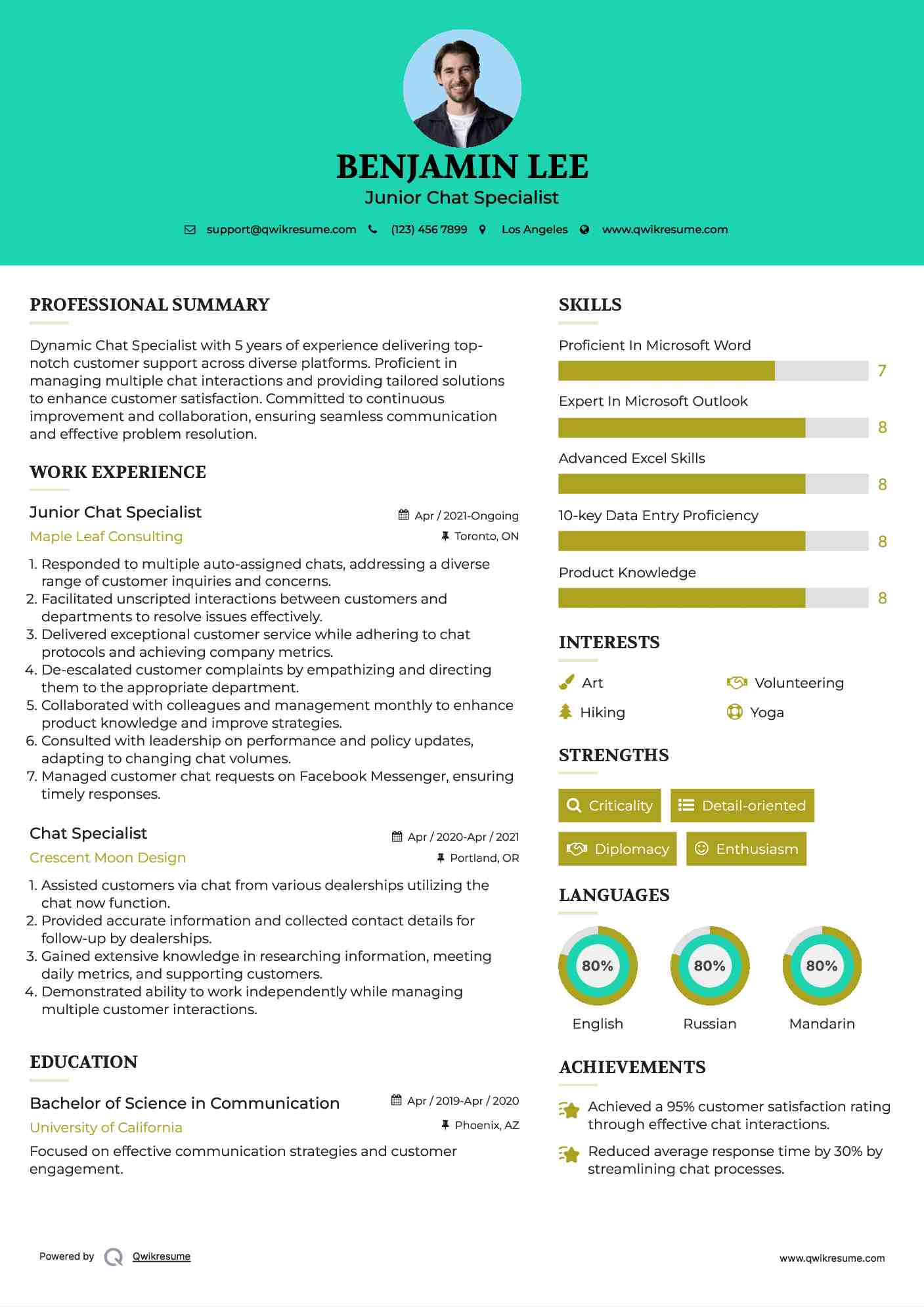 Junior Chat Specialist Resume Format