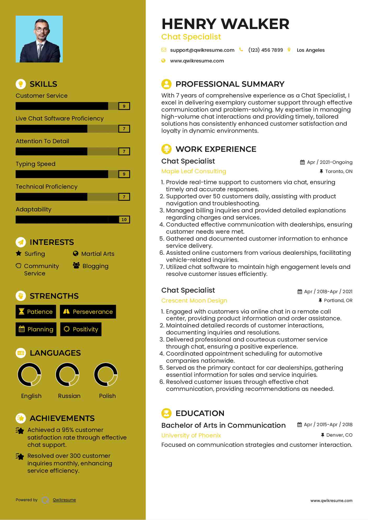 Chat Specialist Resume Sample