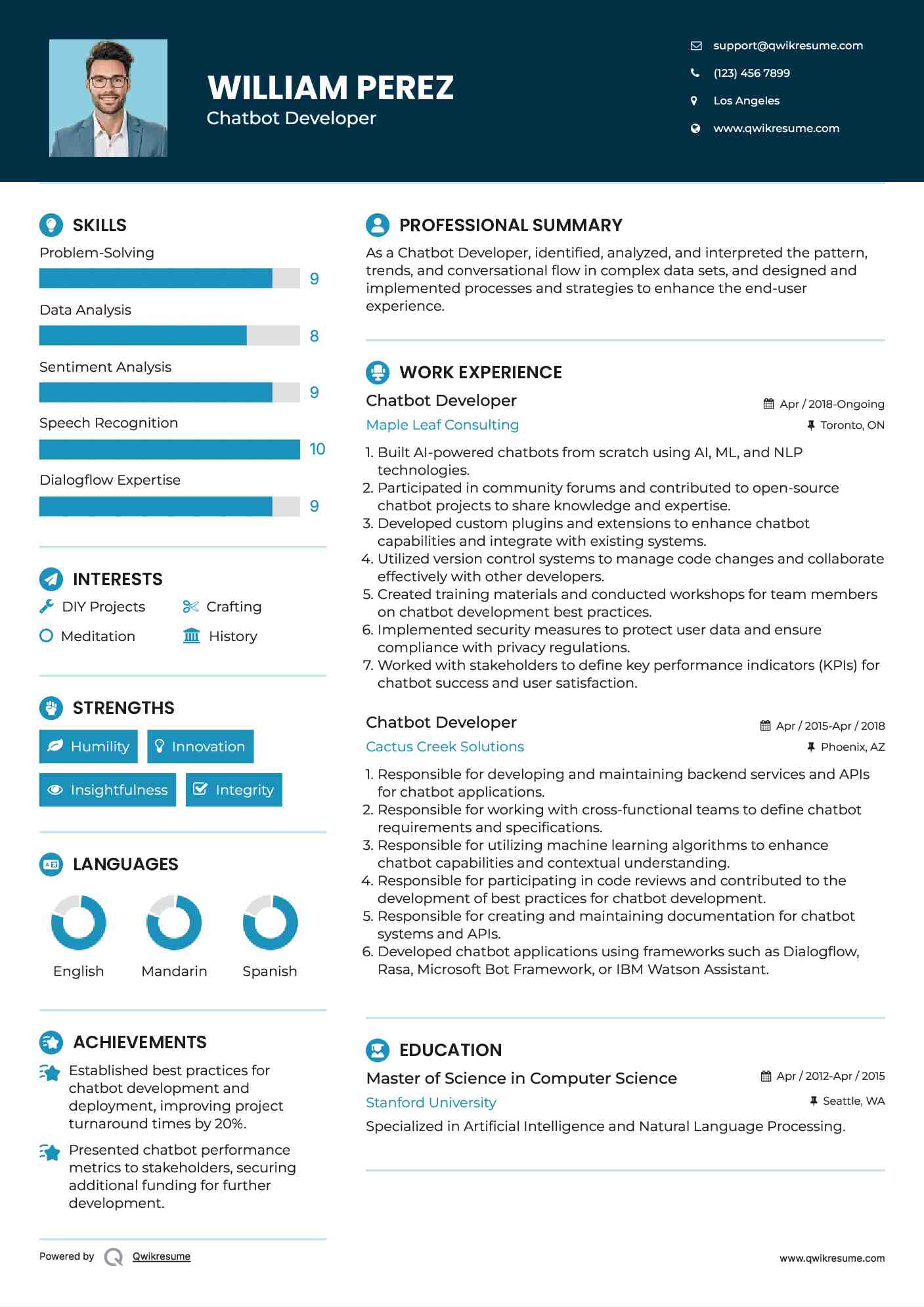 Chatbot Developer Resume Model
