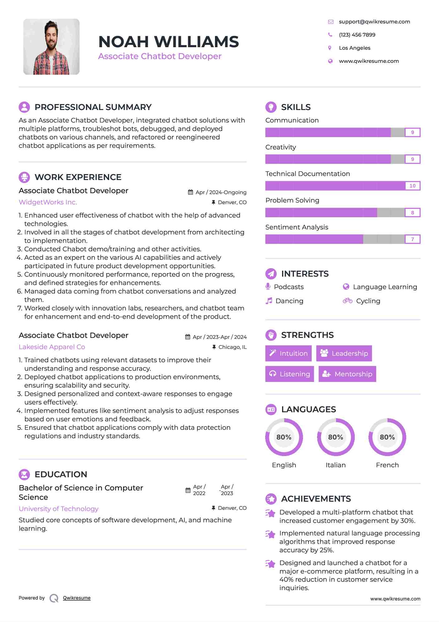 Associate Chatbot Developer Resume Template