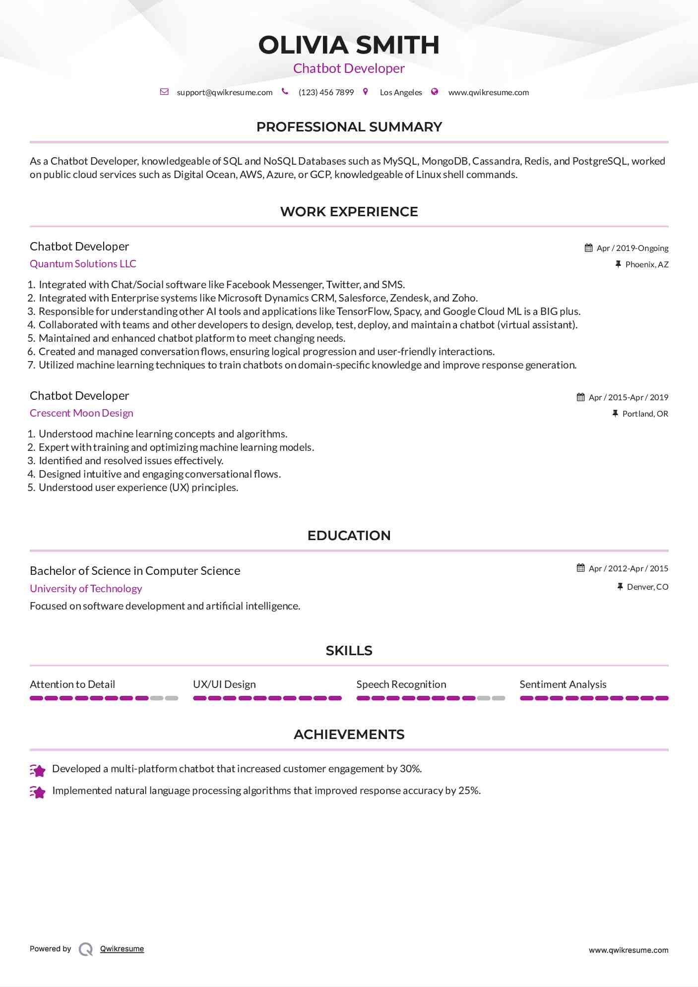 Chatbot Developer Resume Template