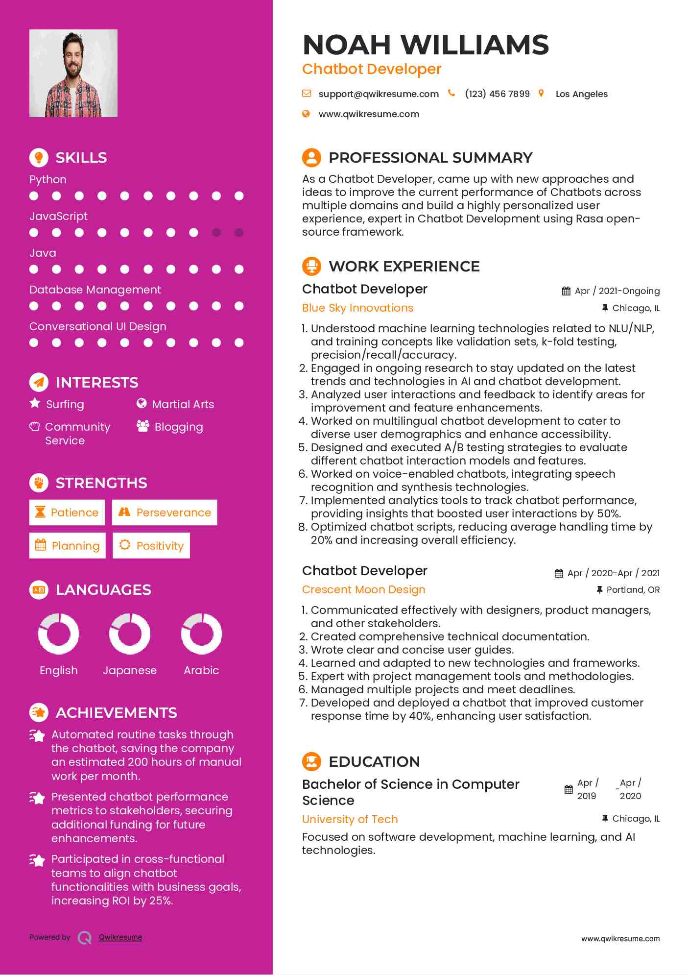 Chatbot Developer Resume Template