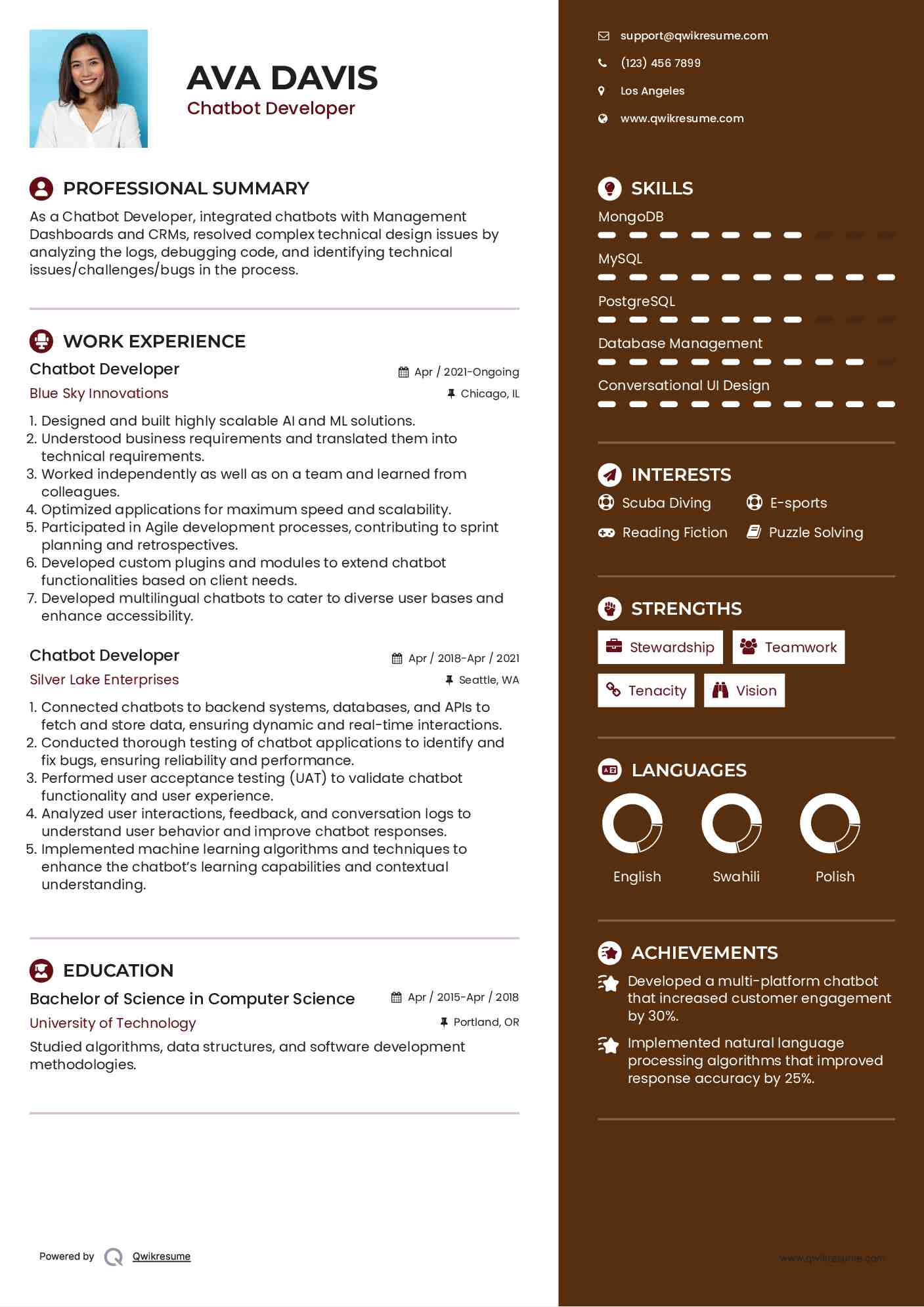 Chatbot Developer Resume Model