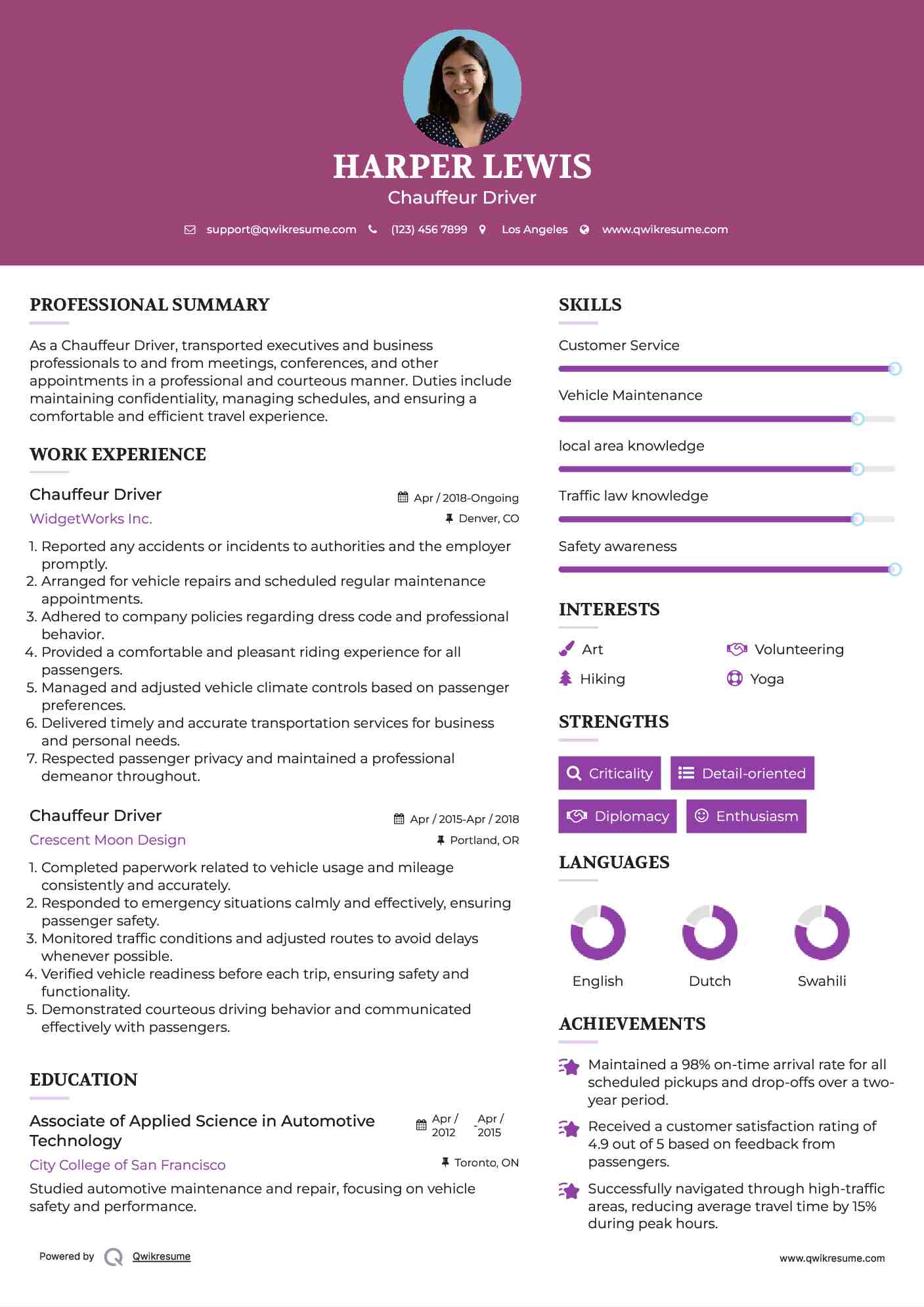 Chauffeur Driver Resume Example