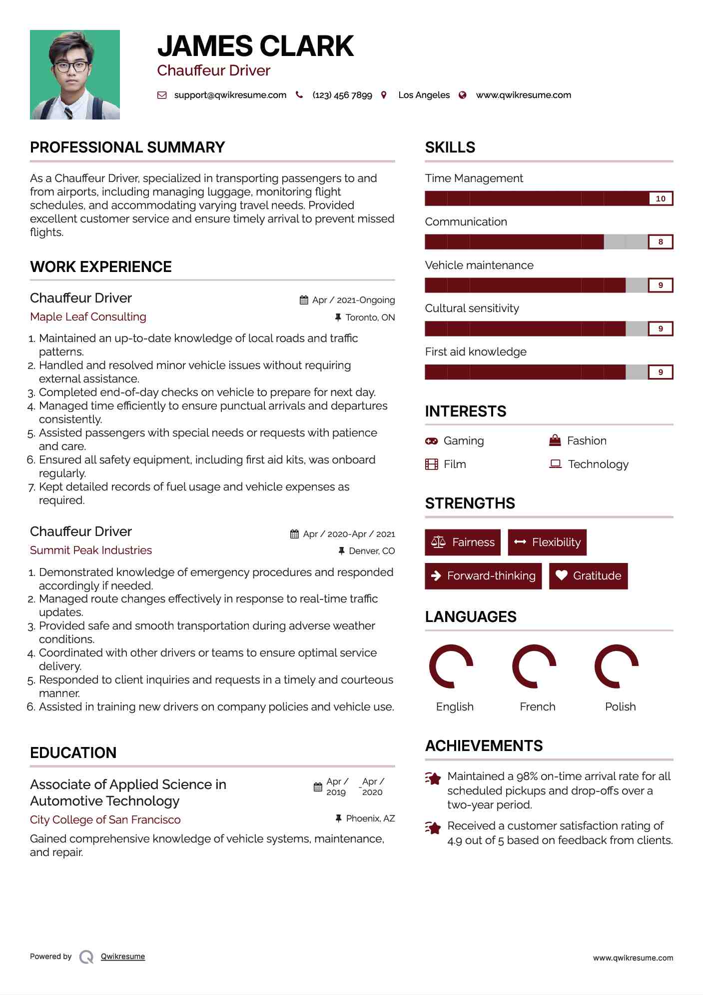 Chauffeur Driver Resume Template