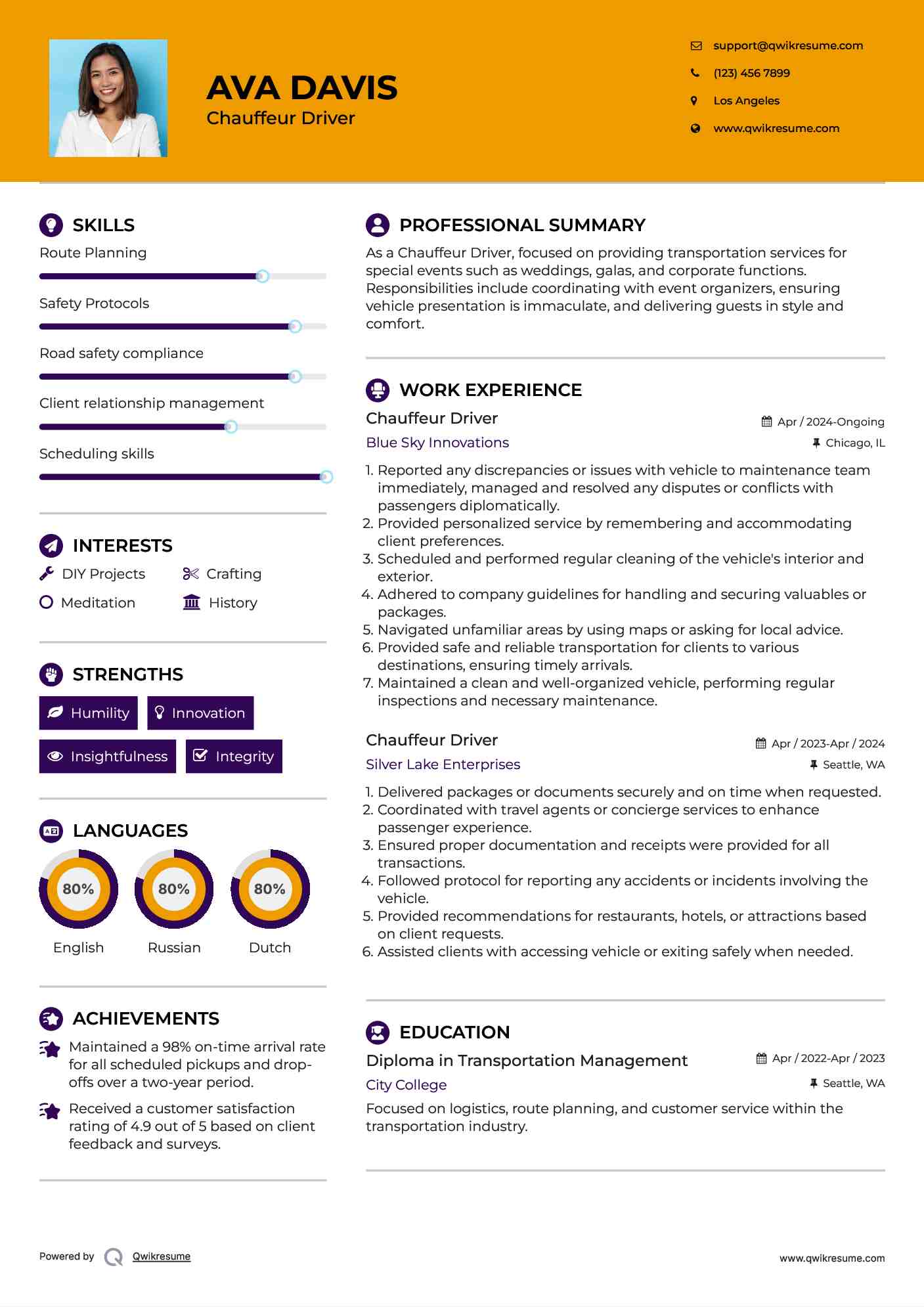 Chauffeur Driver Resume Sample