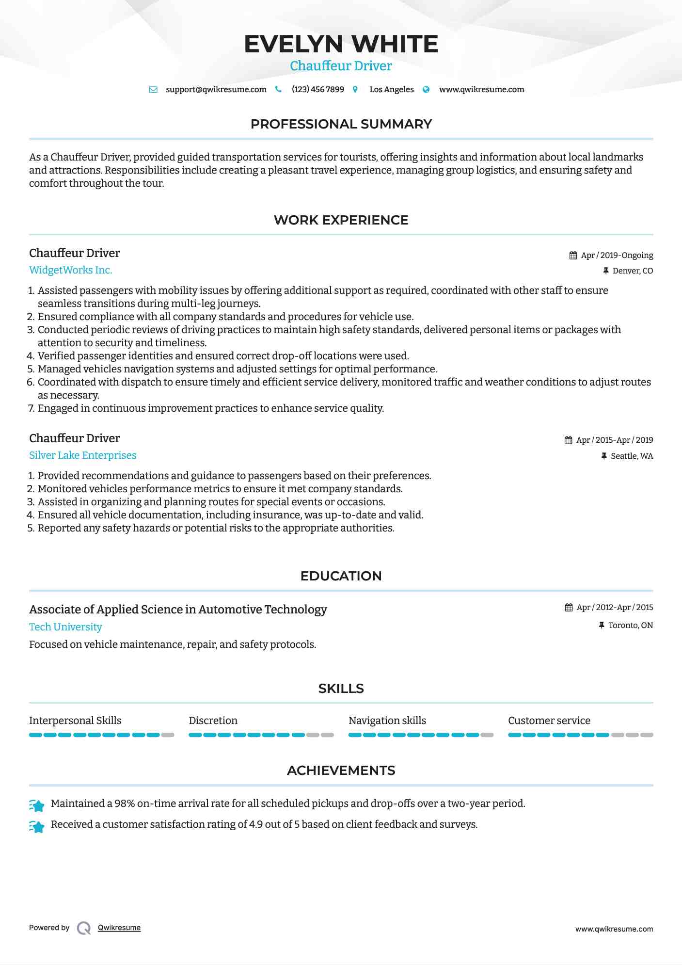 Chauffeur Driver Resume Model