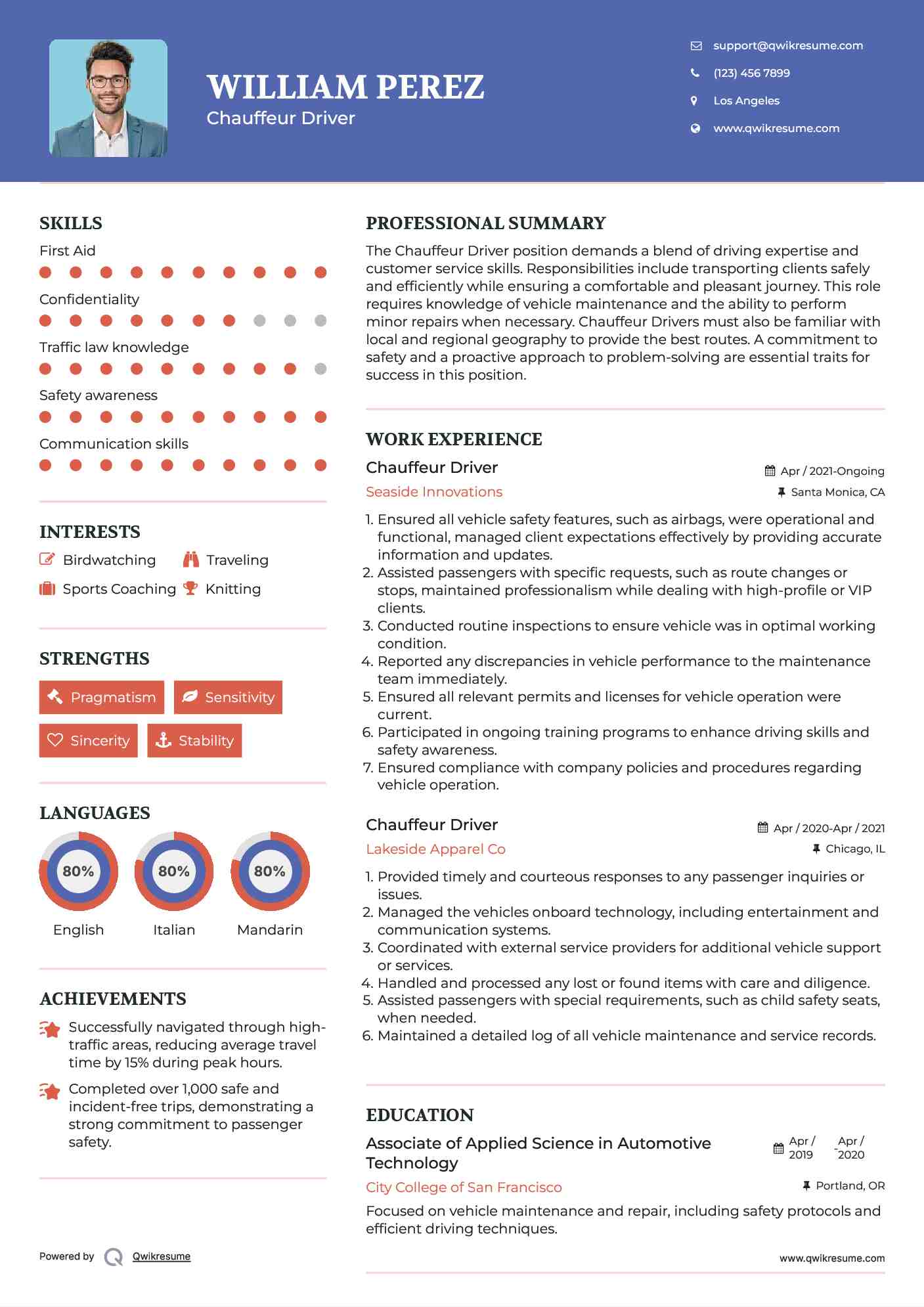 Chauffeur Driver Resume Model