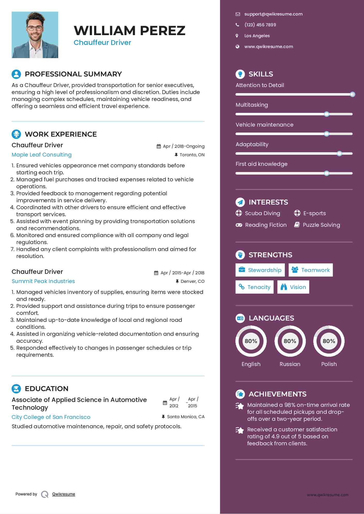 Chauffeur Driver Resume Template