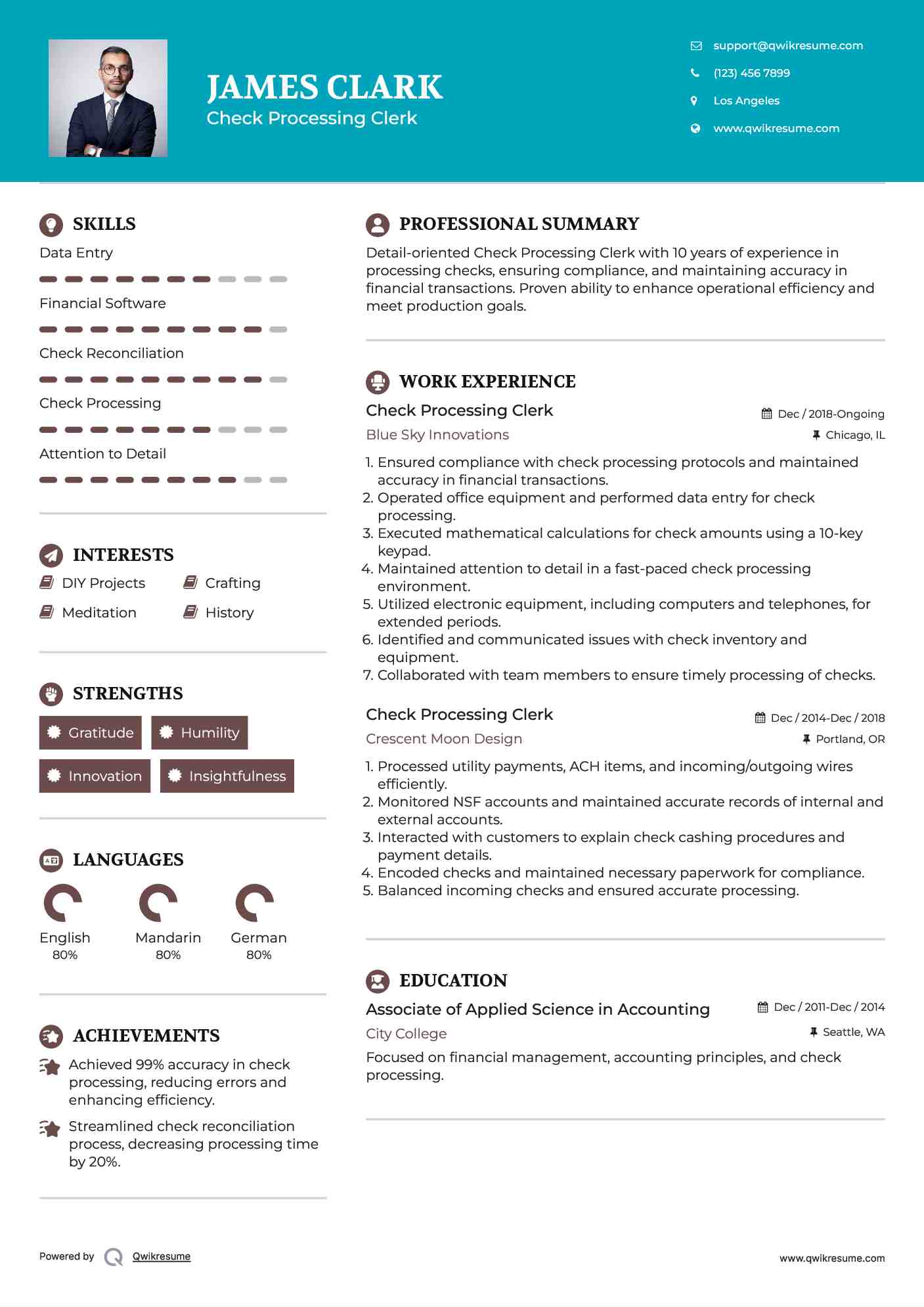 Check Processing Clerk Resume Example